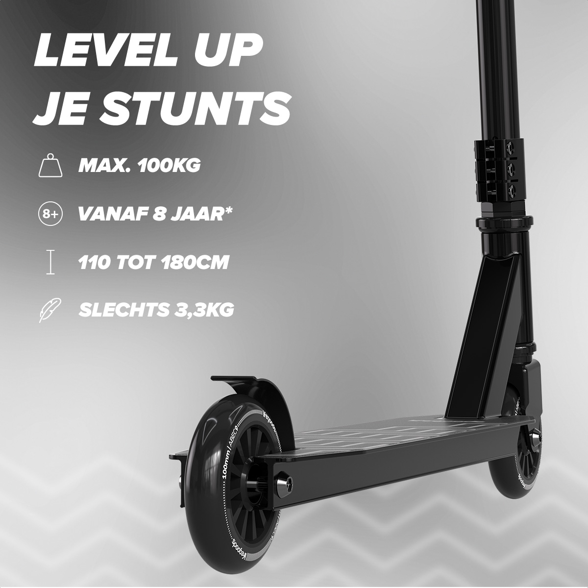 kick scooter, opvouwbare scooter, achterwiel, stuurkolom, max gewicht 100kg