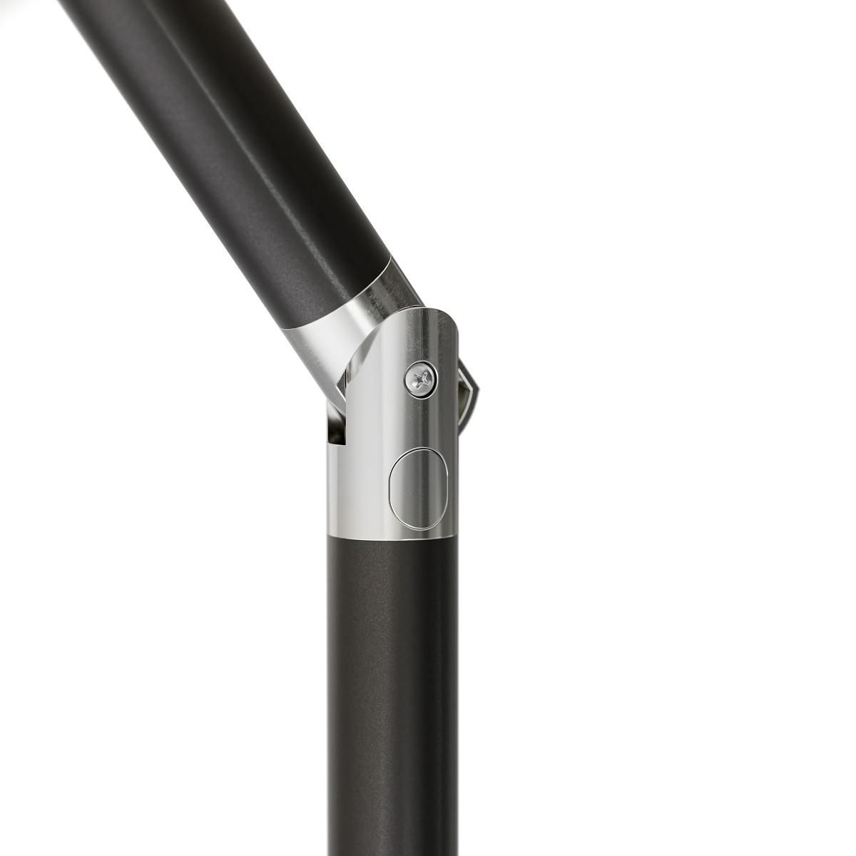 stabilizer, adjustable joint, metal clamp, black pole, chrome fittings