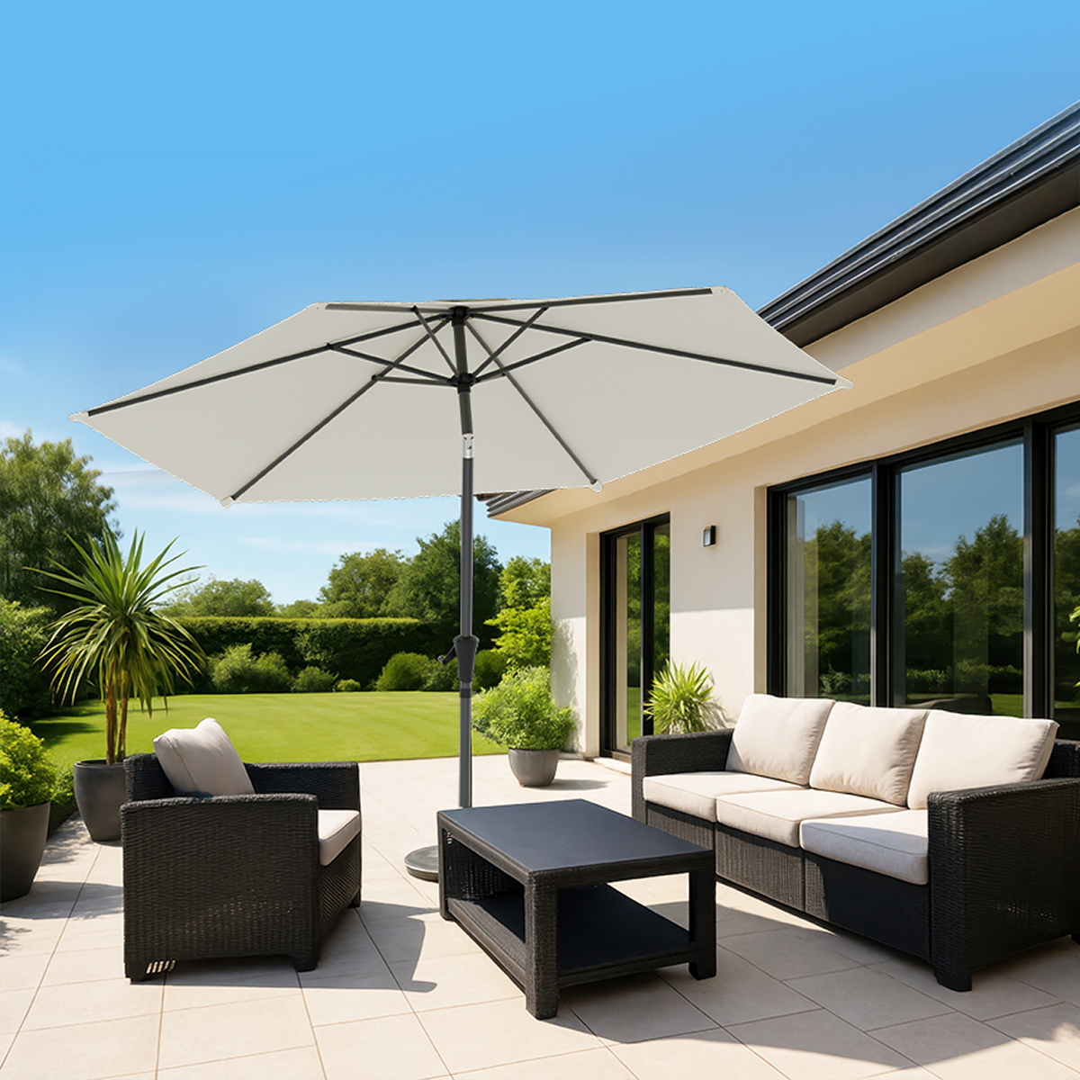 tuinmeubilair, parasolka, loungeset, tuinset, terrasplek