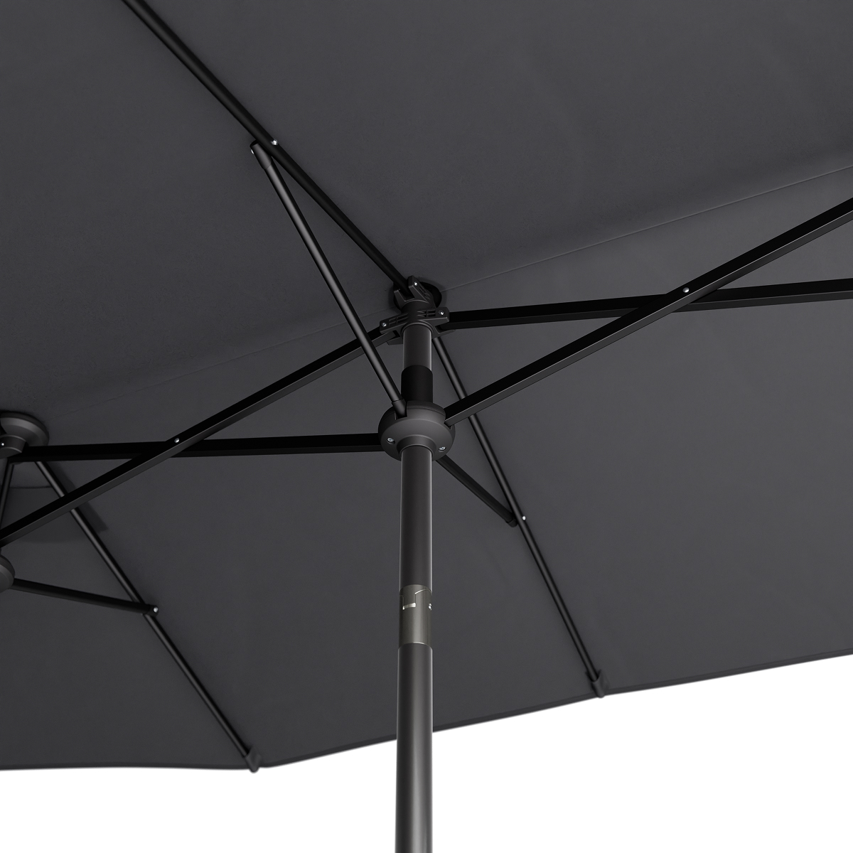 parasol, loodgieter, kunststof, staal, donkergrijs