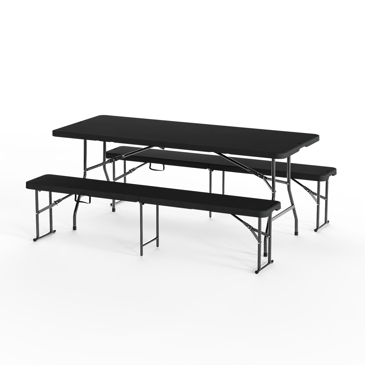 picnic table,  folding,  black,  metal frame,  bench table set
