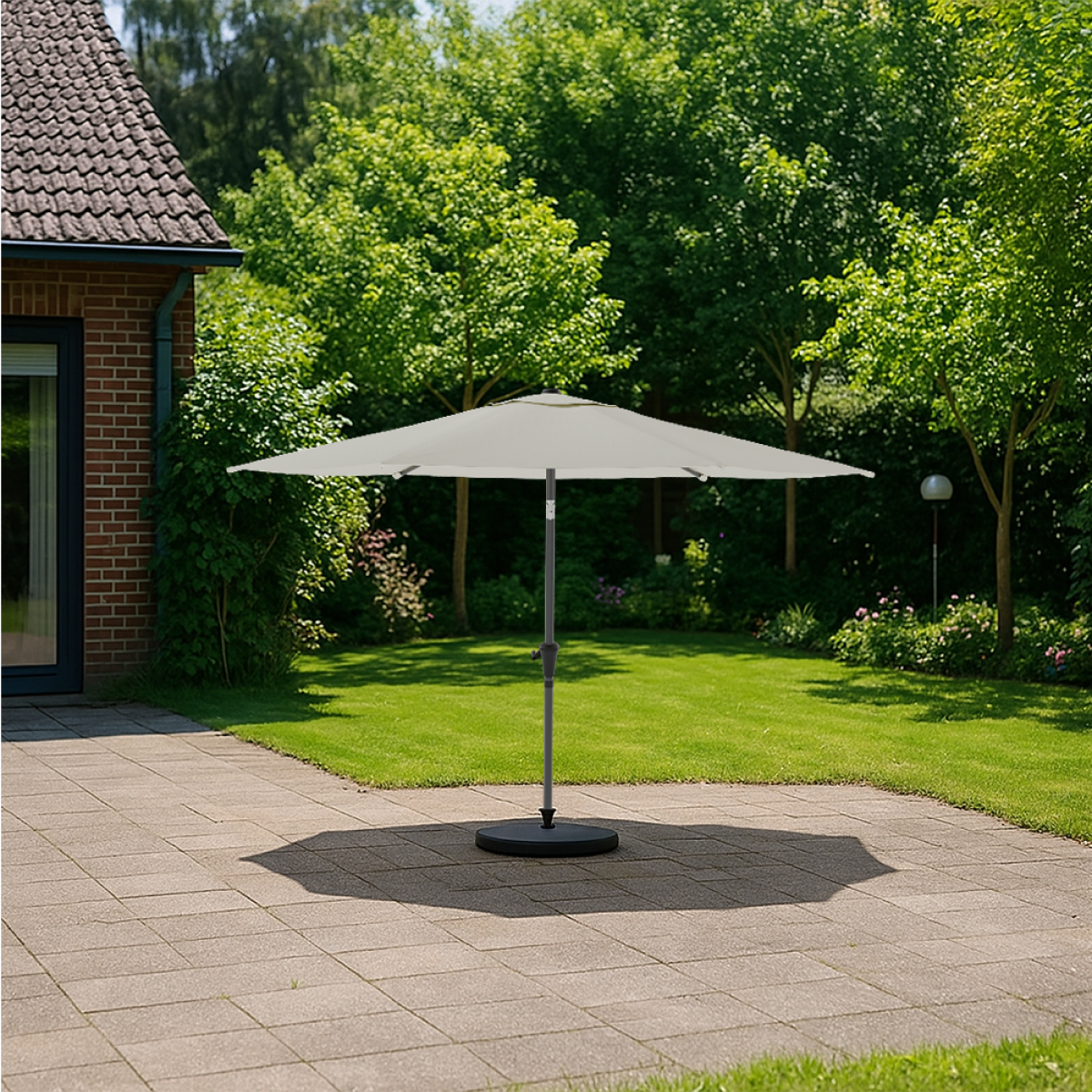 parasol, tuin, zonwering, plattegrond, parasolvoet