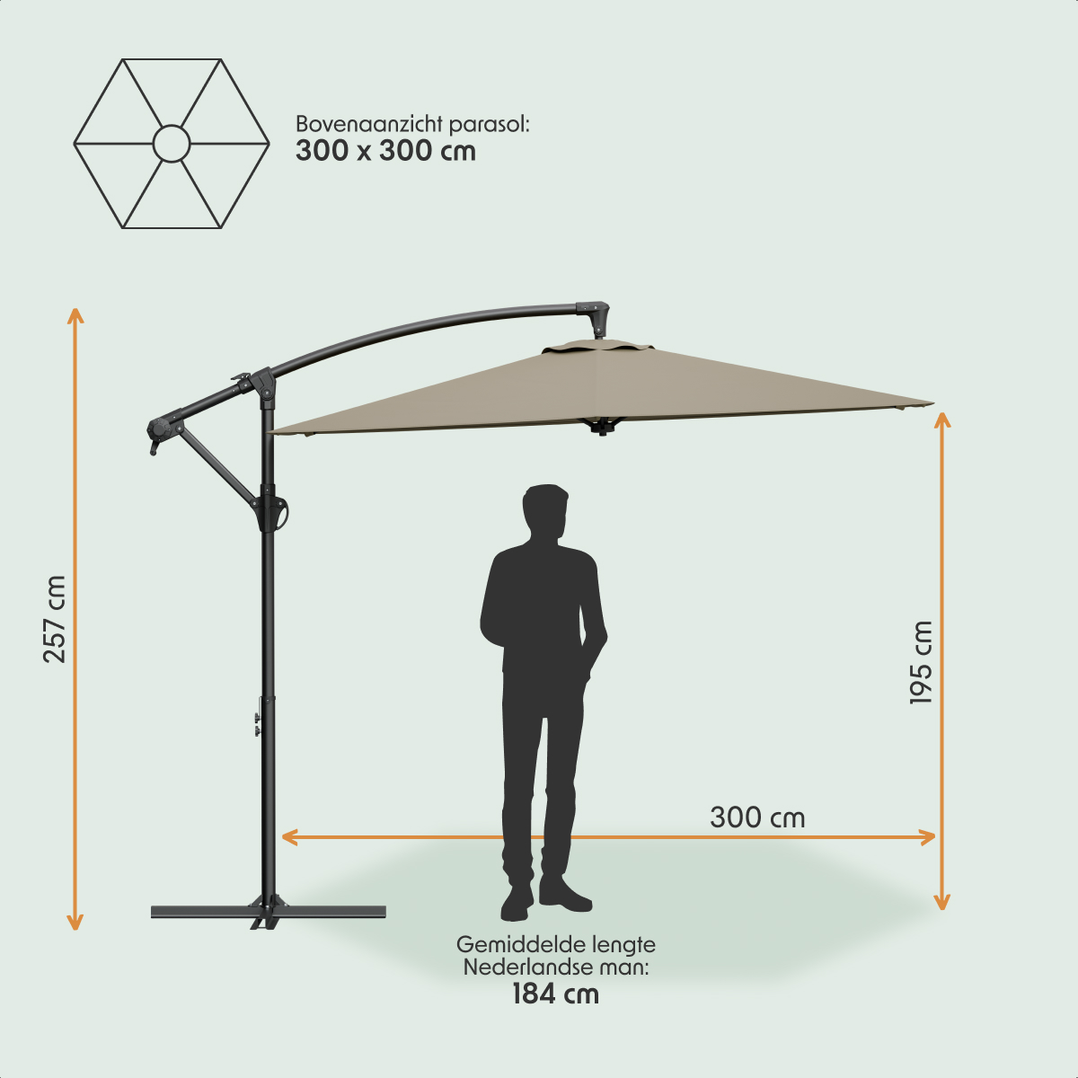 parasol, hangonable, tuinparasol, kader, grijsbeige