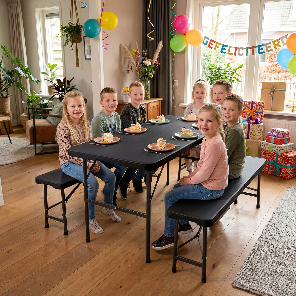 kinderen, tafel, verjaardag, taart, feest