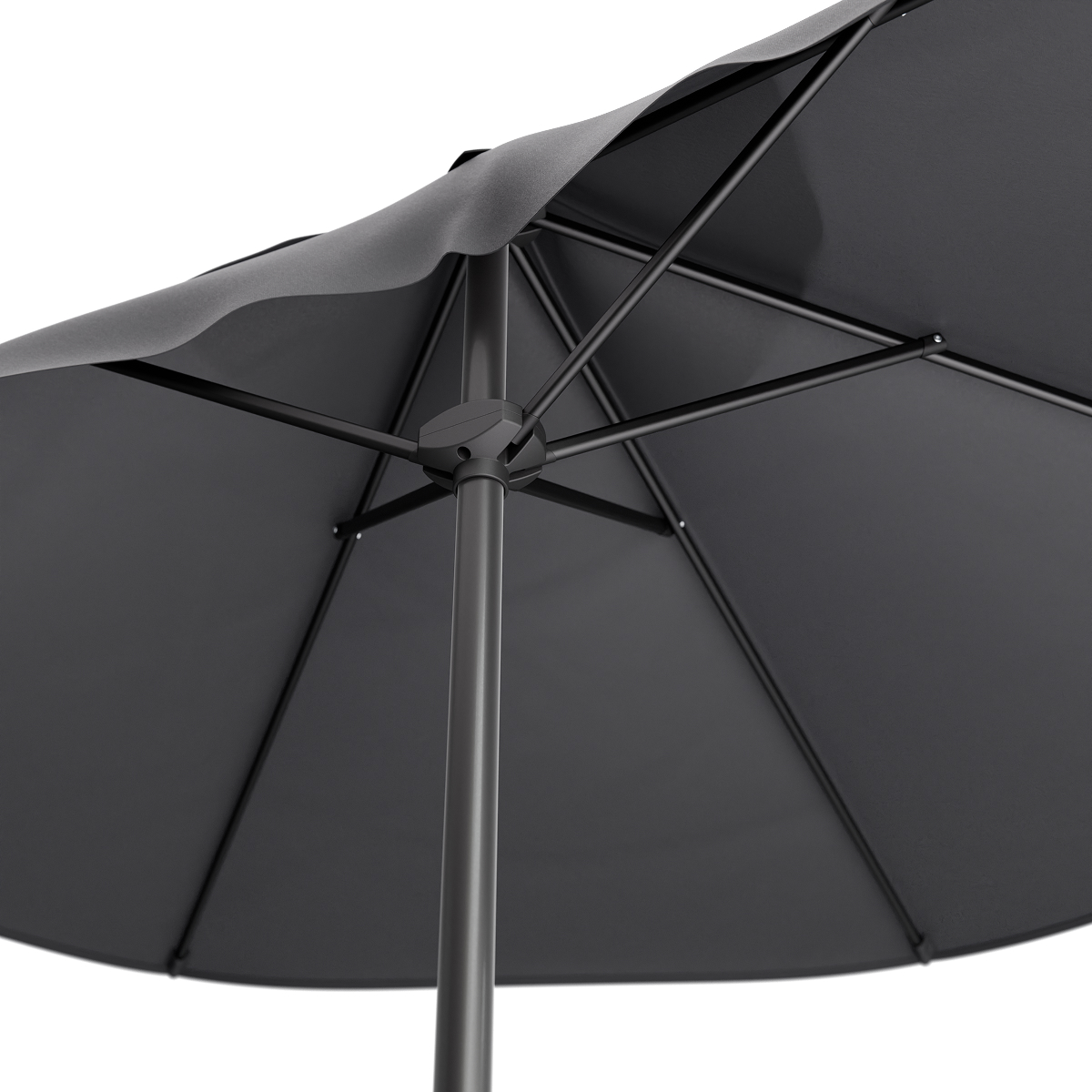 parasol, umbrella, stalen pole, stof, donkergrijs