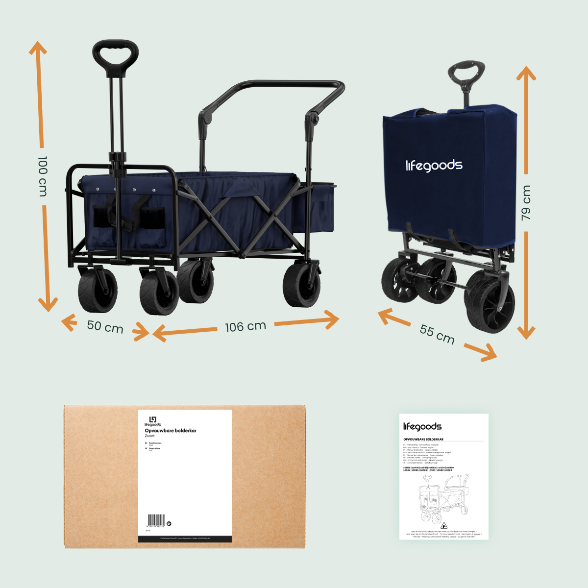 vouwwagen, trolley cart, winkelkar, kinderenwagen, grote wielen