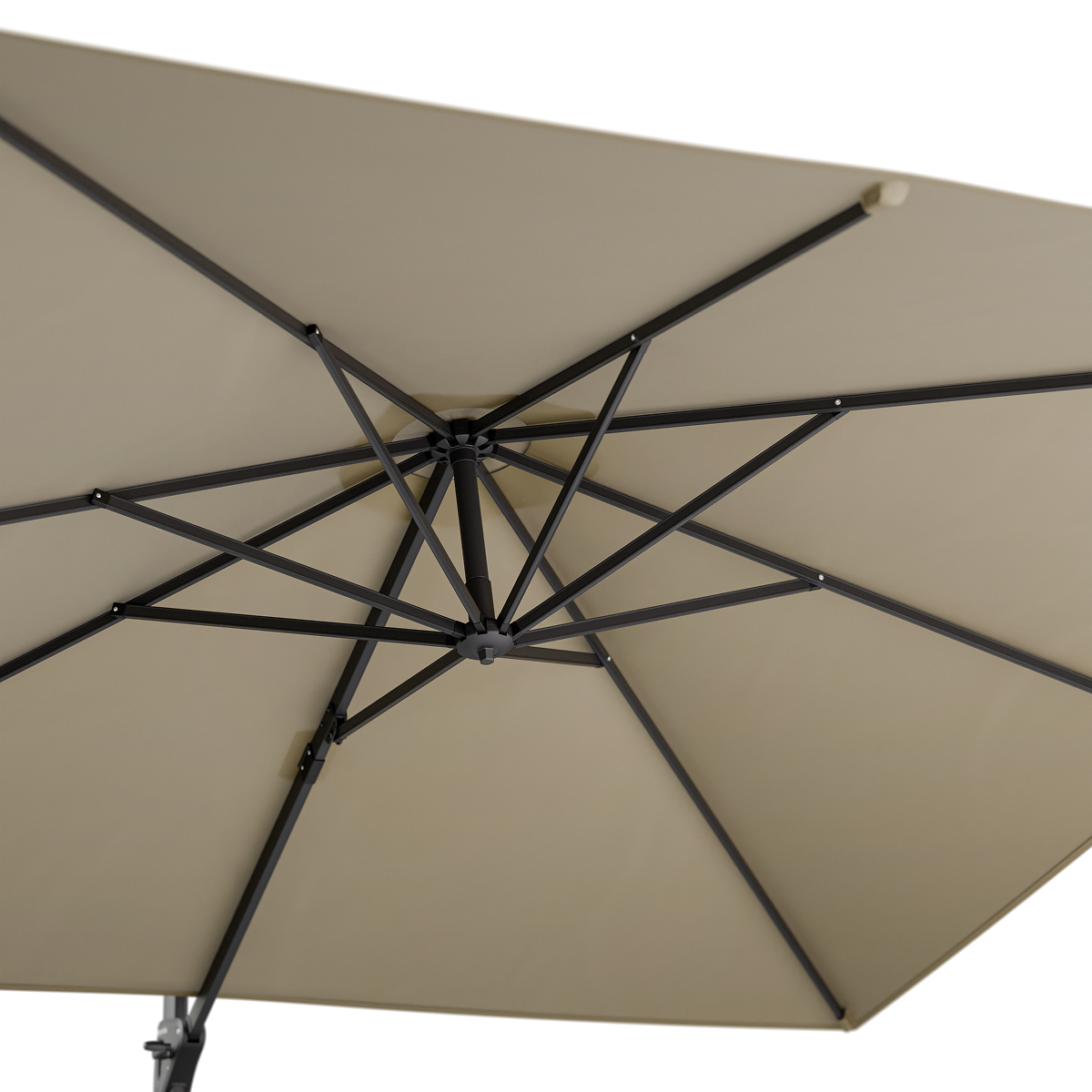 tuinparasol, patroonloze doek, aluminium frame, zwart frame, beige doek
