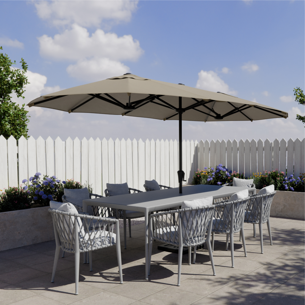 tuinset, parasol, tuinmeubilair, tafel, 4-zits