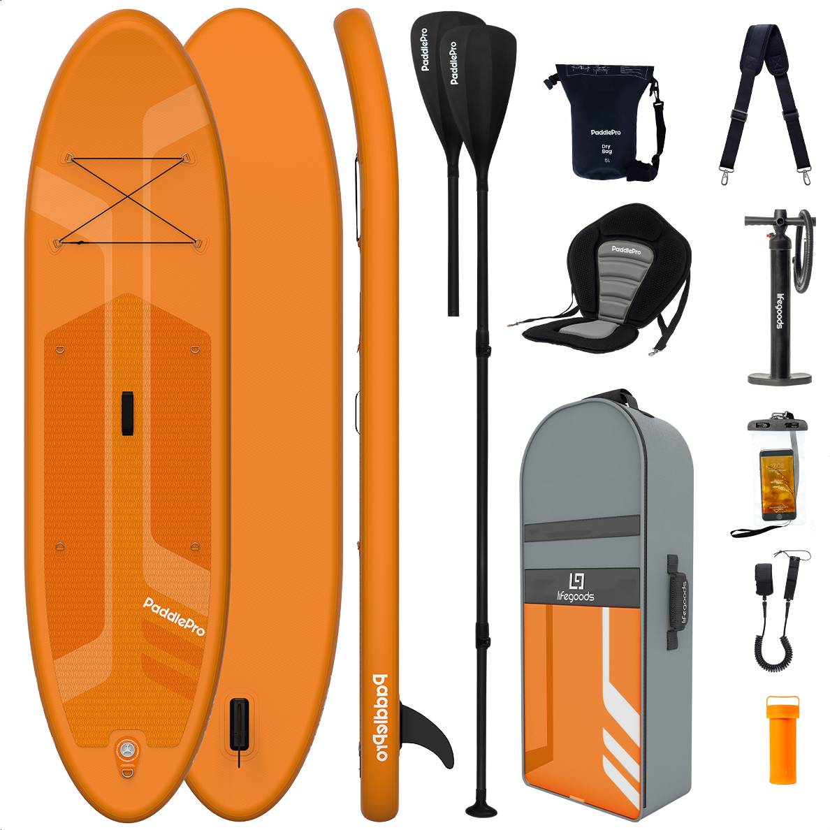 LifeGoods SUP Board Luxe Set Zitje 320x81cm Oranje