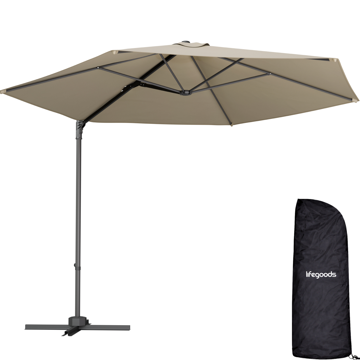 parasol, zonnescherm, aluminium frame, taupe, doekmaat 3x3 m?