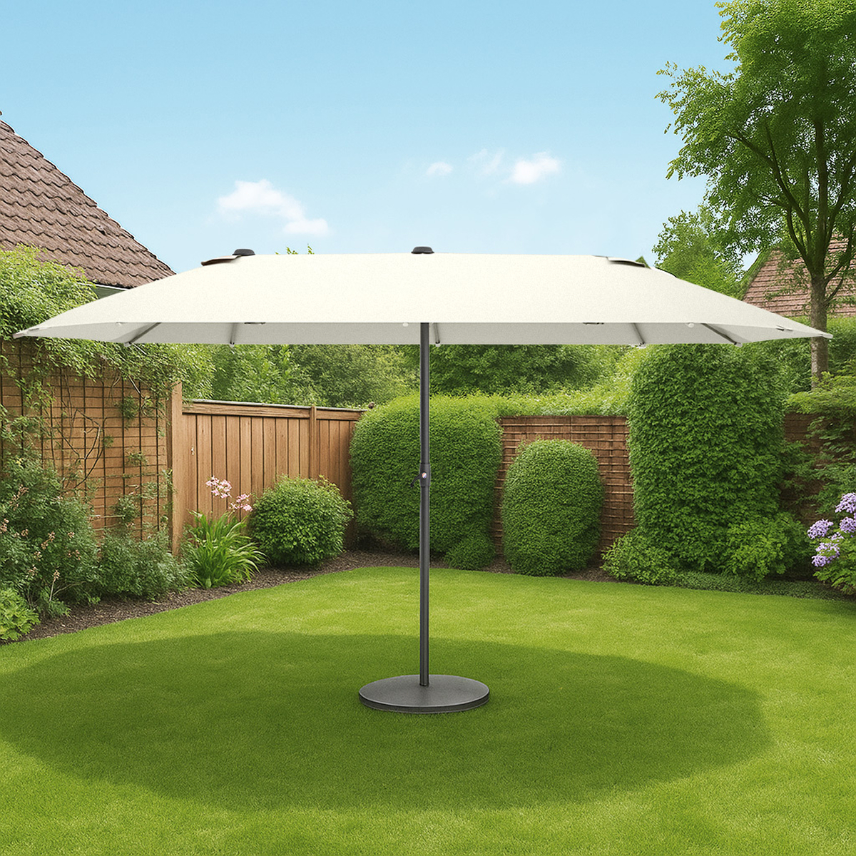 zonnescherm, parasoldak, tuinparasol, staanders, rond voetplaat