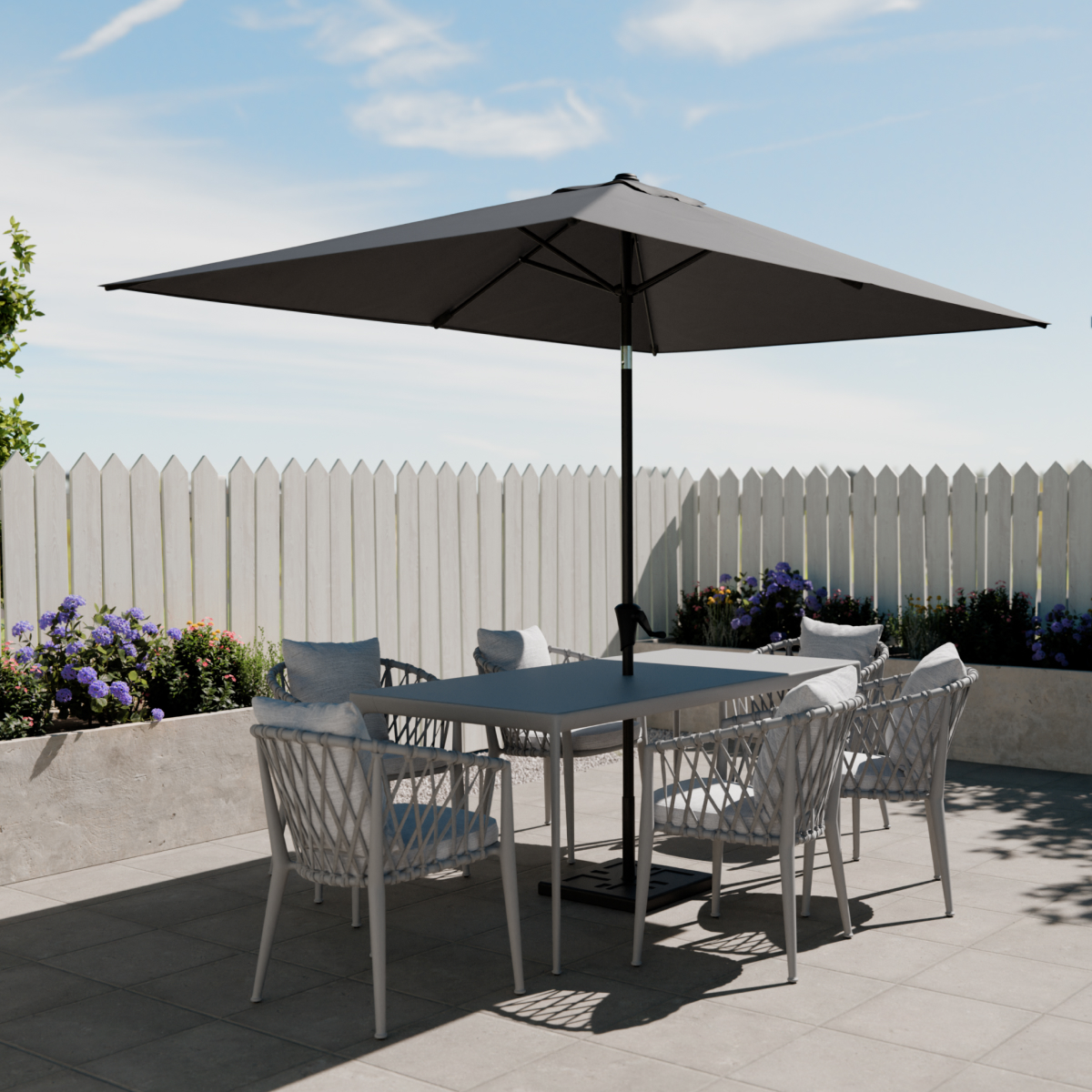 tuinset, parasol, tuinmeubelen, kader, grijs
