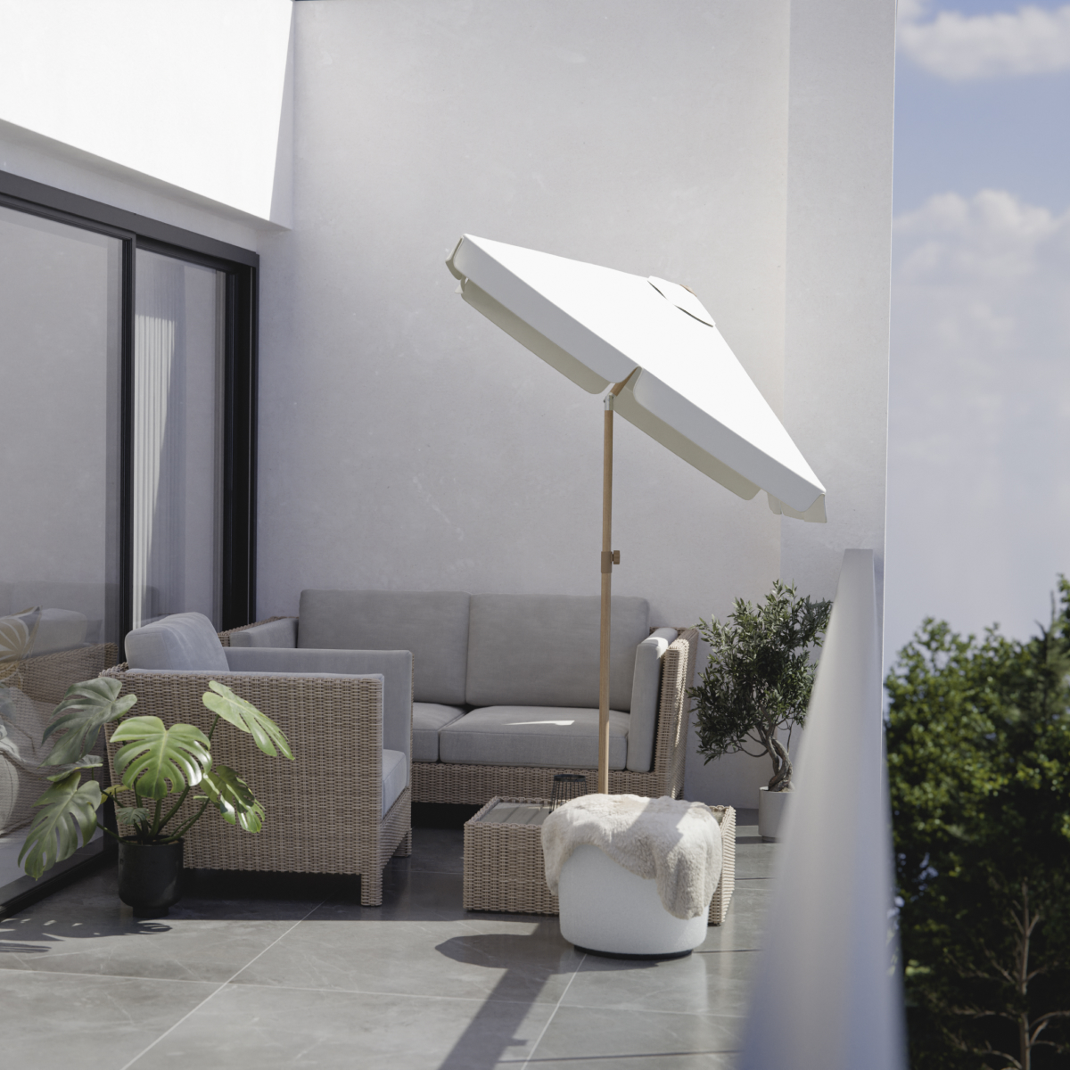 loungeset, outdoor, patio, parasol, tuin