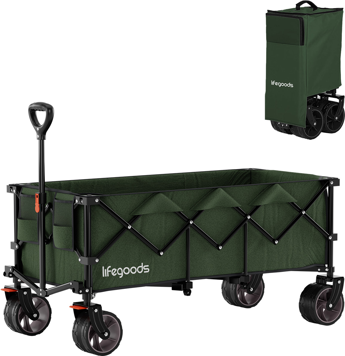 LifeGoods - Opvouwbare Bolderkar XXL 300L 150KG - Groen