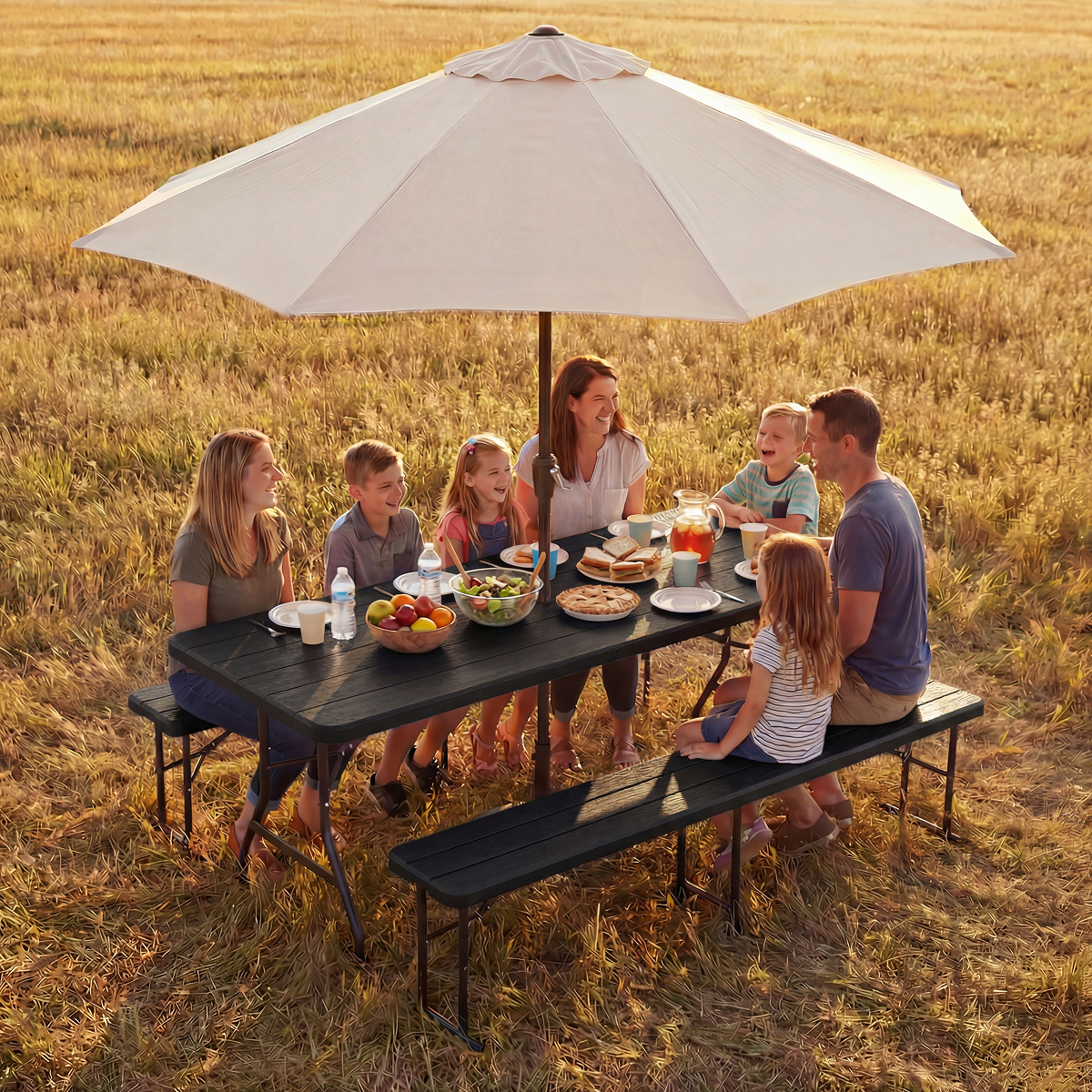 parasol, picknicktafel, tuinset, buitenmeubel, univers