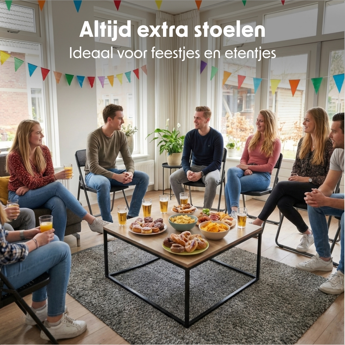 feest, ontbijt, snacks, kamer, groep