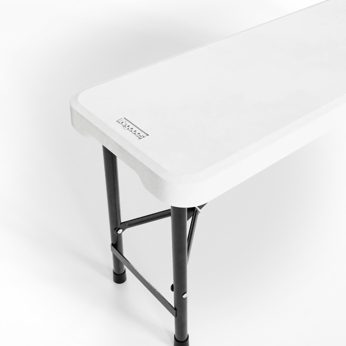bank, tafel, opvouwbare tafel, witte bovenkant, metalen poten