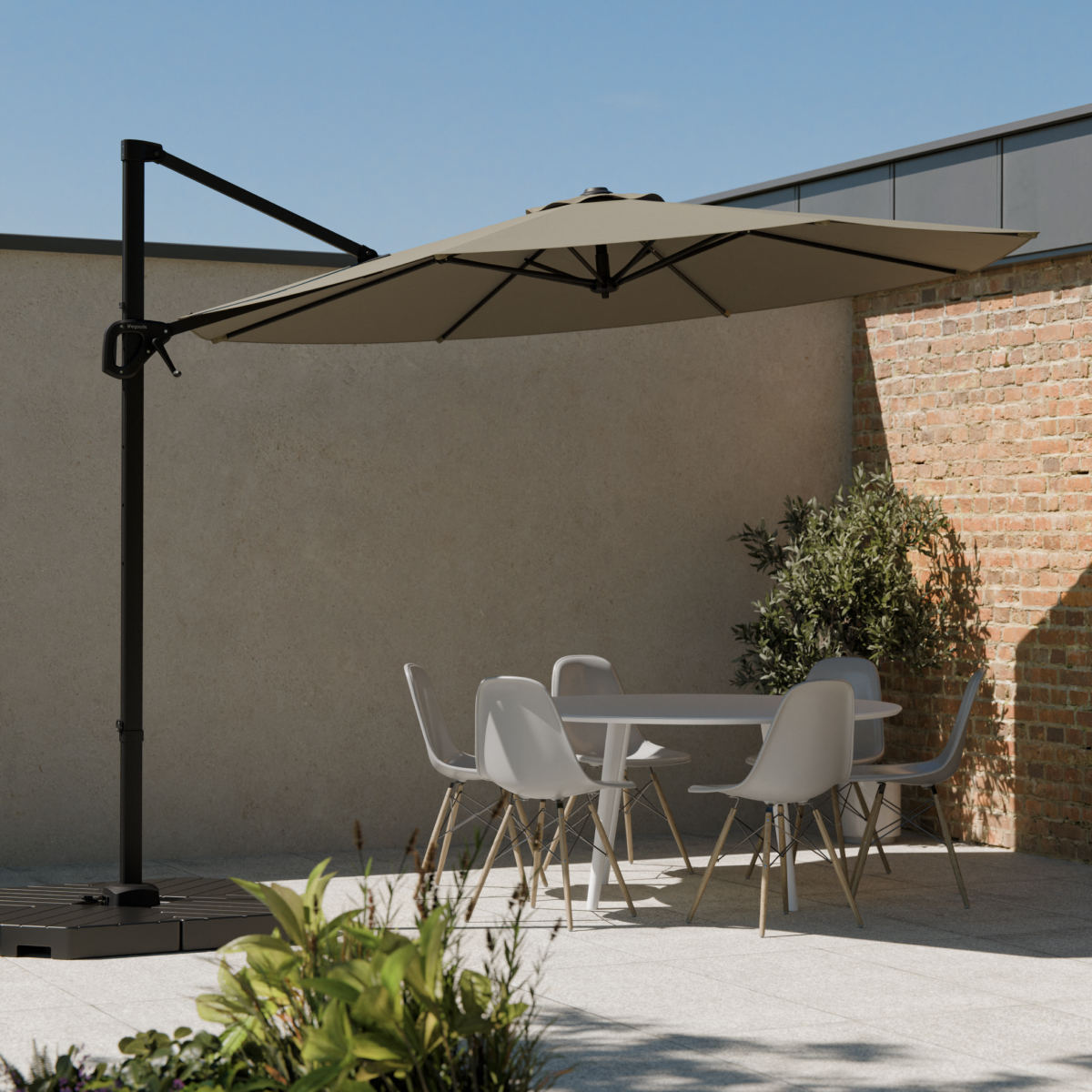 parasol, tuinmeubelen, buitenmeubels, eettafel, stoelen set