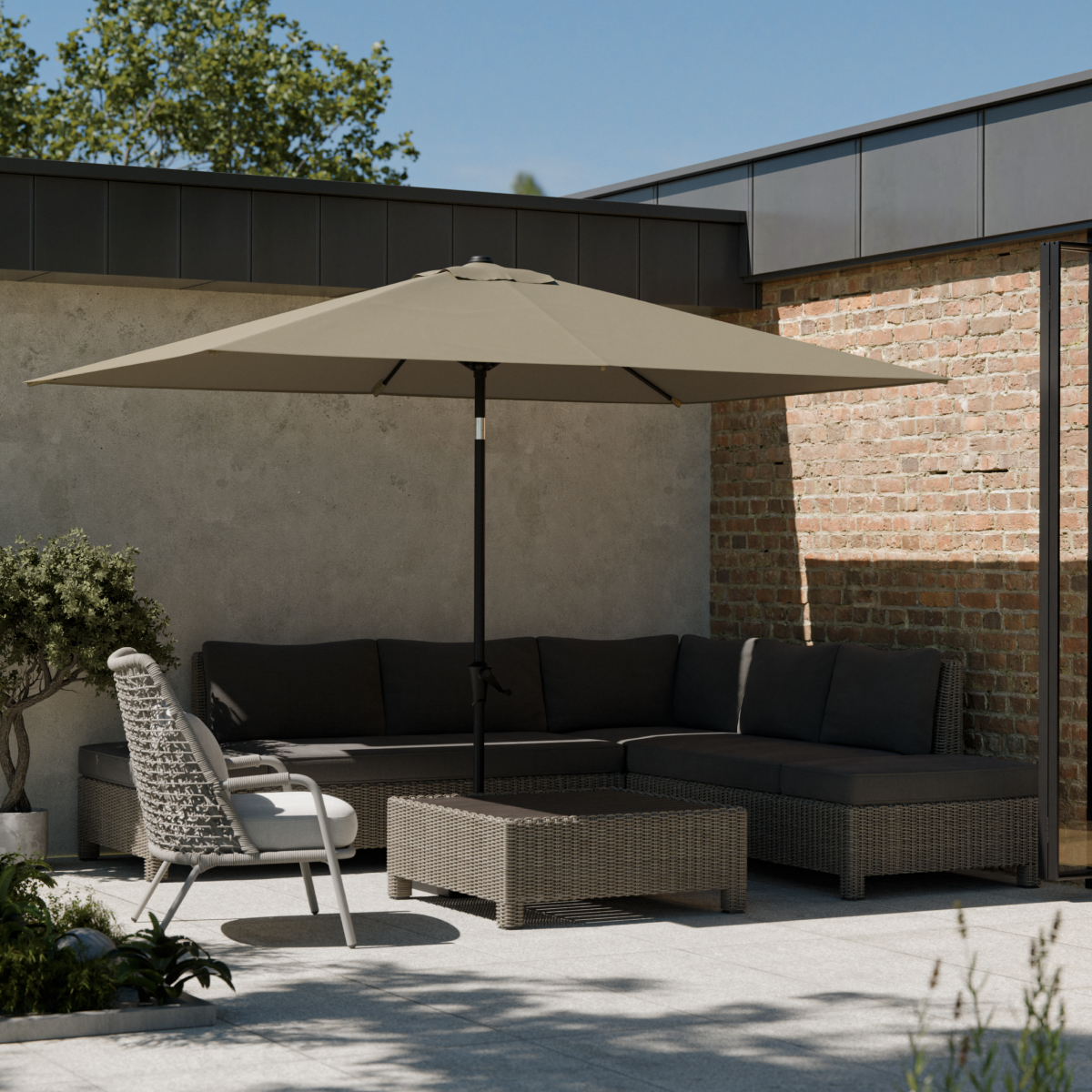 tuinset, patio-set, parasol, wicker, loungeset