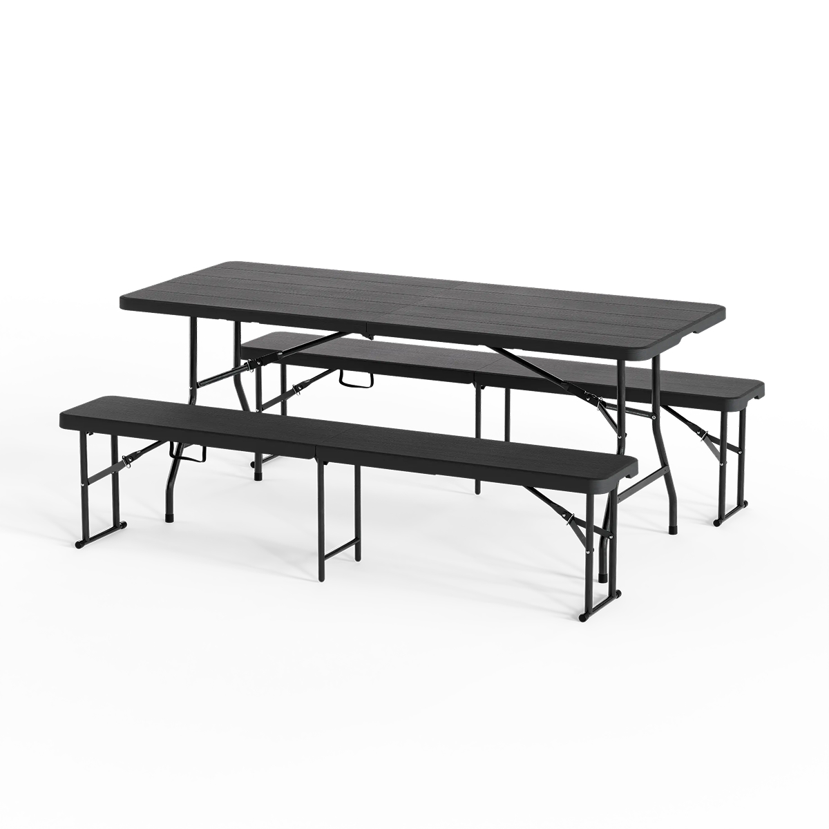 picknicktafel, tafel, plank, metalen-frame, zwart