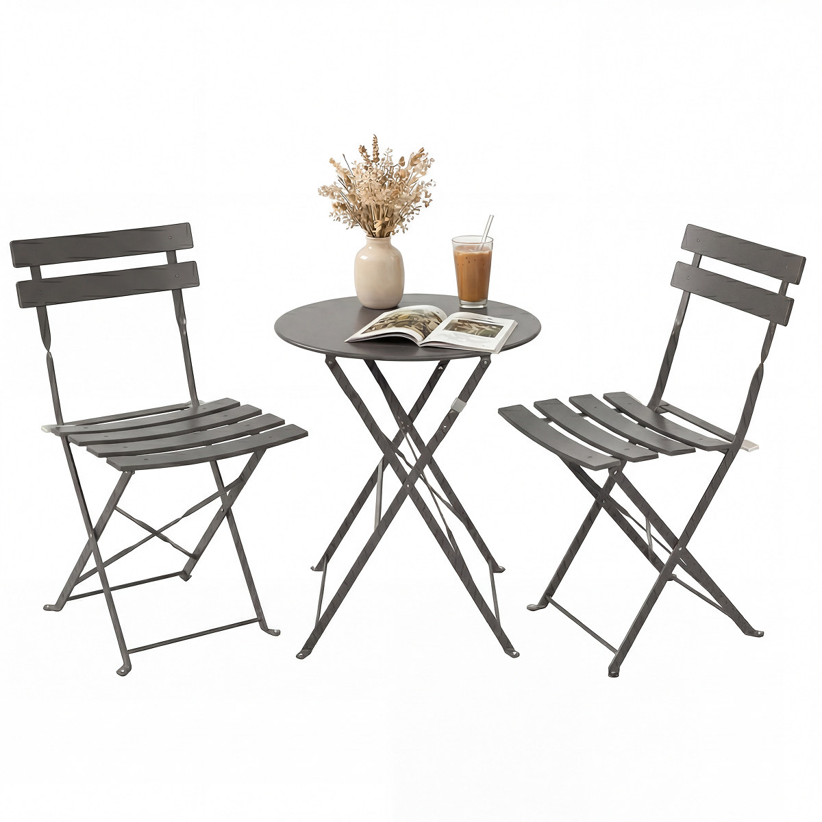 tuinset, bistroset, ijzerwerk, grijs, oppervlakkig tafelblad