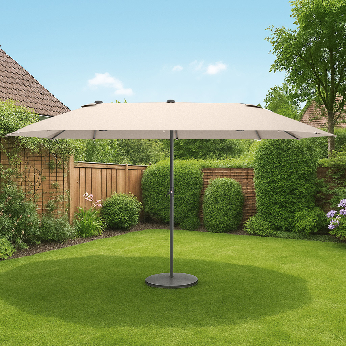 parasol, tuin, zonnescherm, staander, kieskleur
