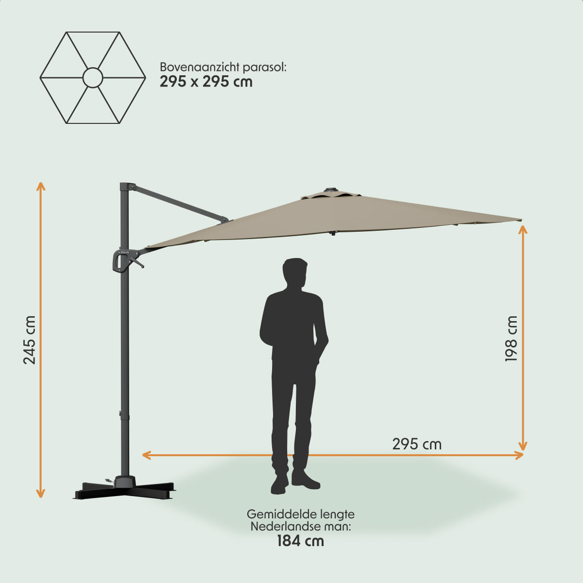 parasol, terrasparasol, steel pole, canvas doek, gewicht/maat
