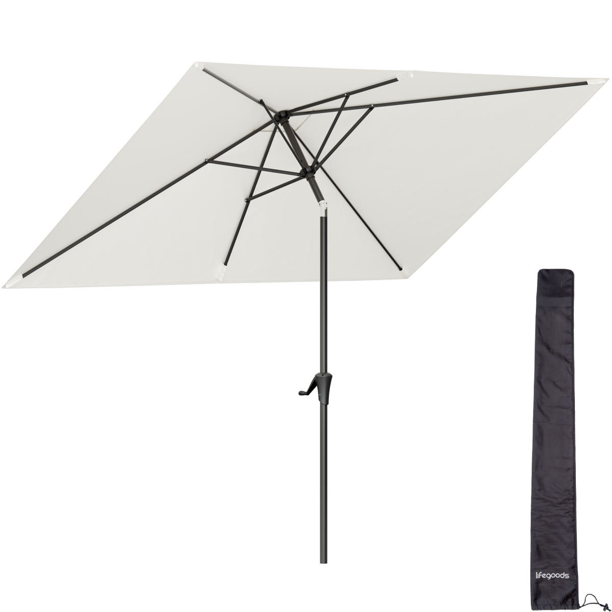 parasol, zonnescherm, antraciet, kruisframe, hoes/hoes?