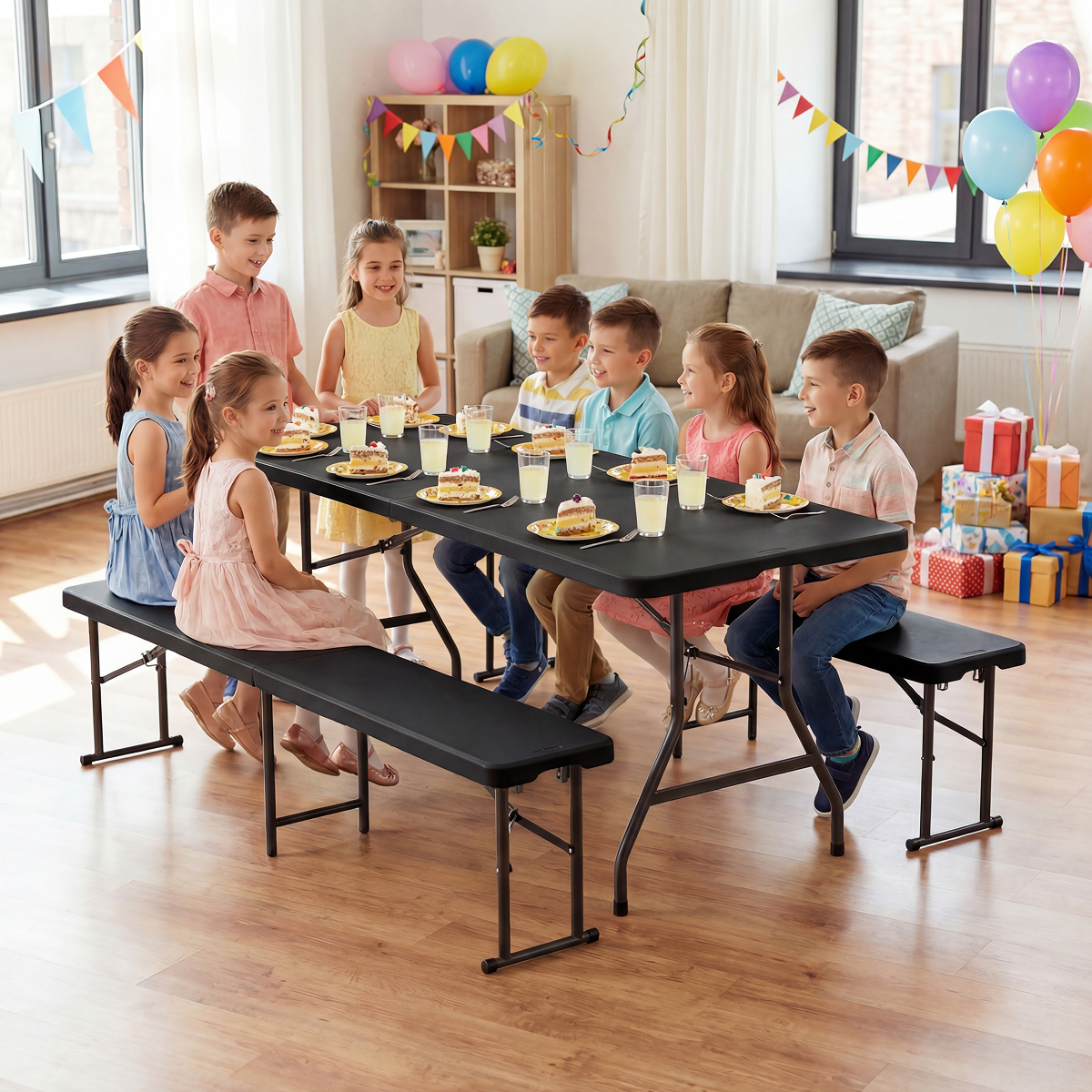 kindertafel, werkbank, pannenkoek, tafelset, feest