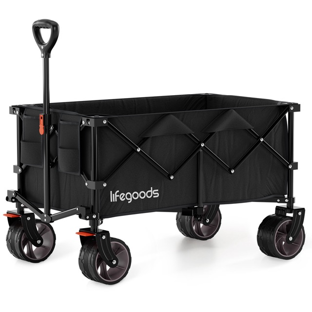 LifeGoods - Opvouwbare Bolderkar XL 200L 150KG - Zwart