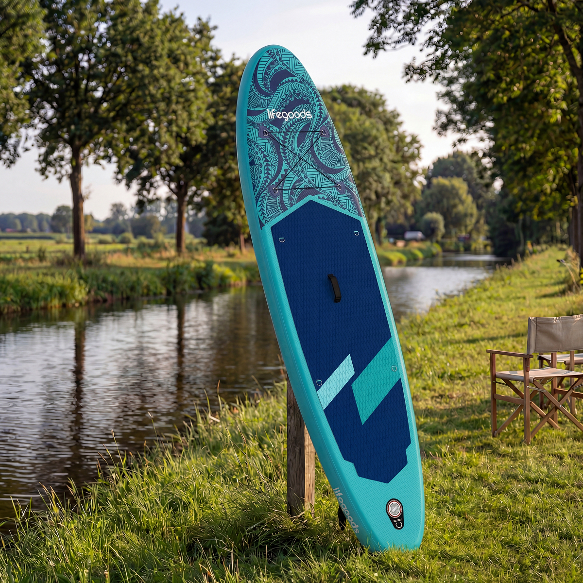 stand-up paddleboard, paddleboard, board, inflatable, blue pattern
