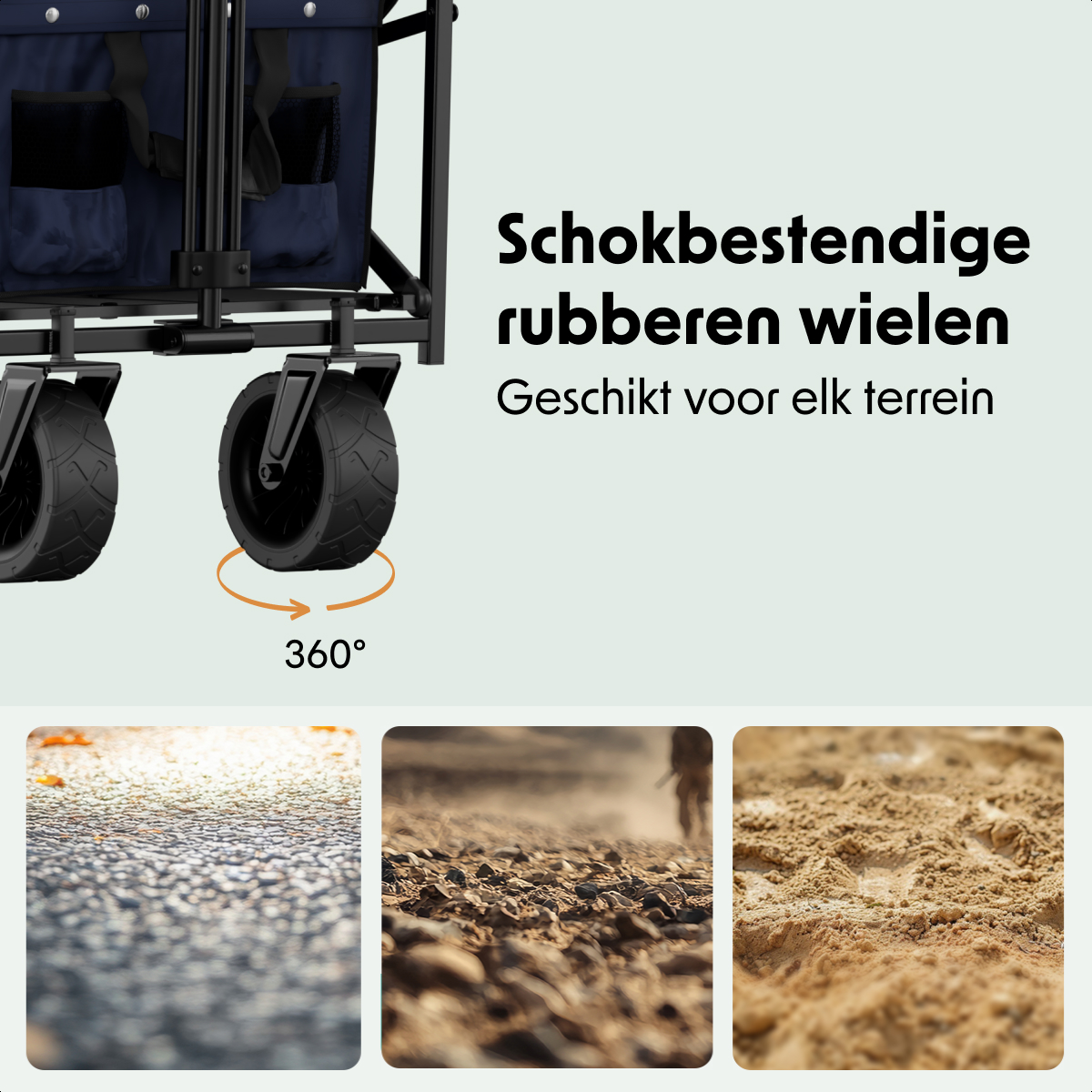wagenwielen, schokbestendige, rubberen wielen, 360graden, terrain geschikt