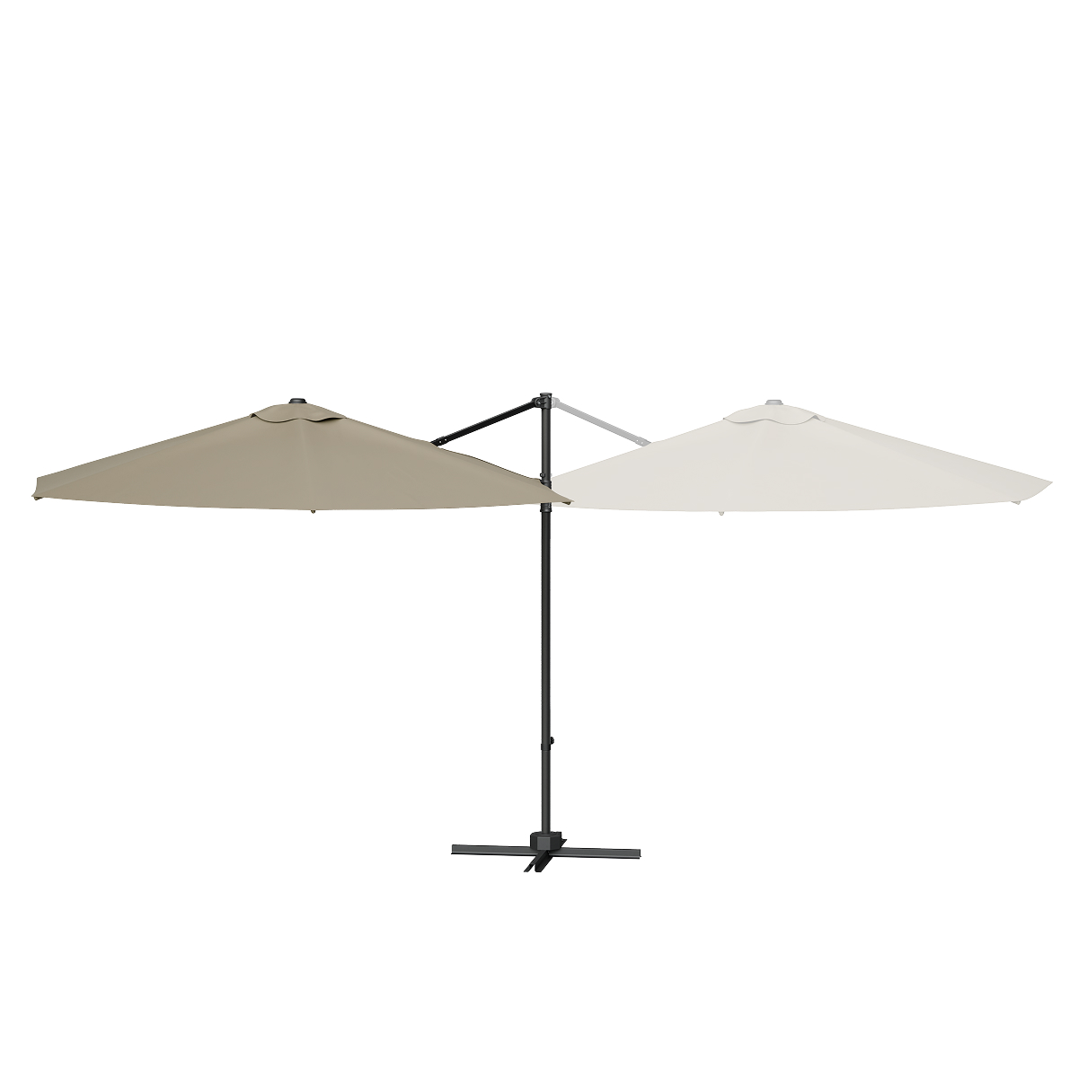 tuinparasol, dual shade, kantelbaar, staanders, metaliek frame