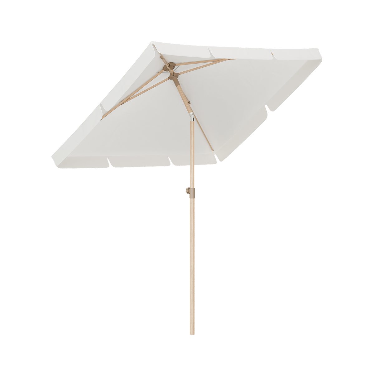 parasol, zonnescherm, hangend, houten stok, crème/wit parasol