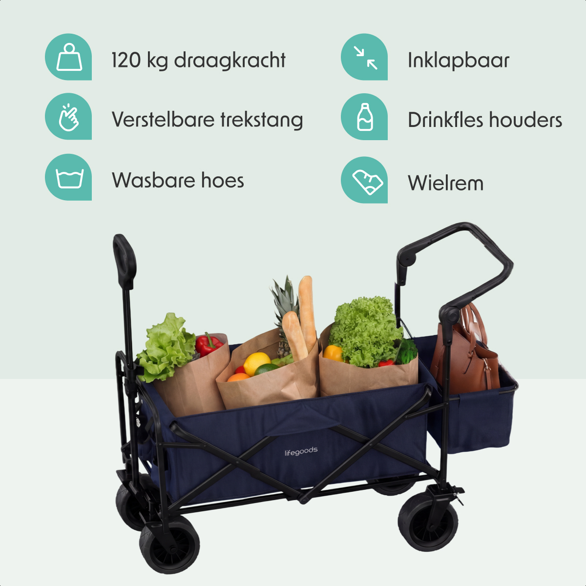 winkelkar, koolgewicht 120 kg, opvouwbaar, wielen, lade/manden