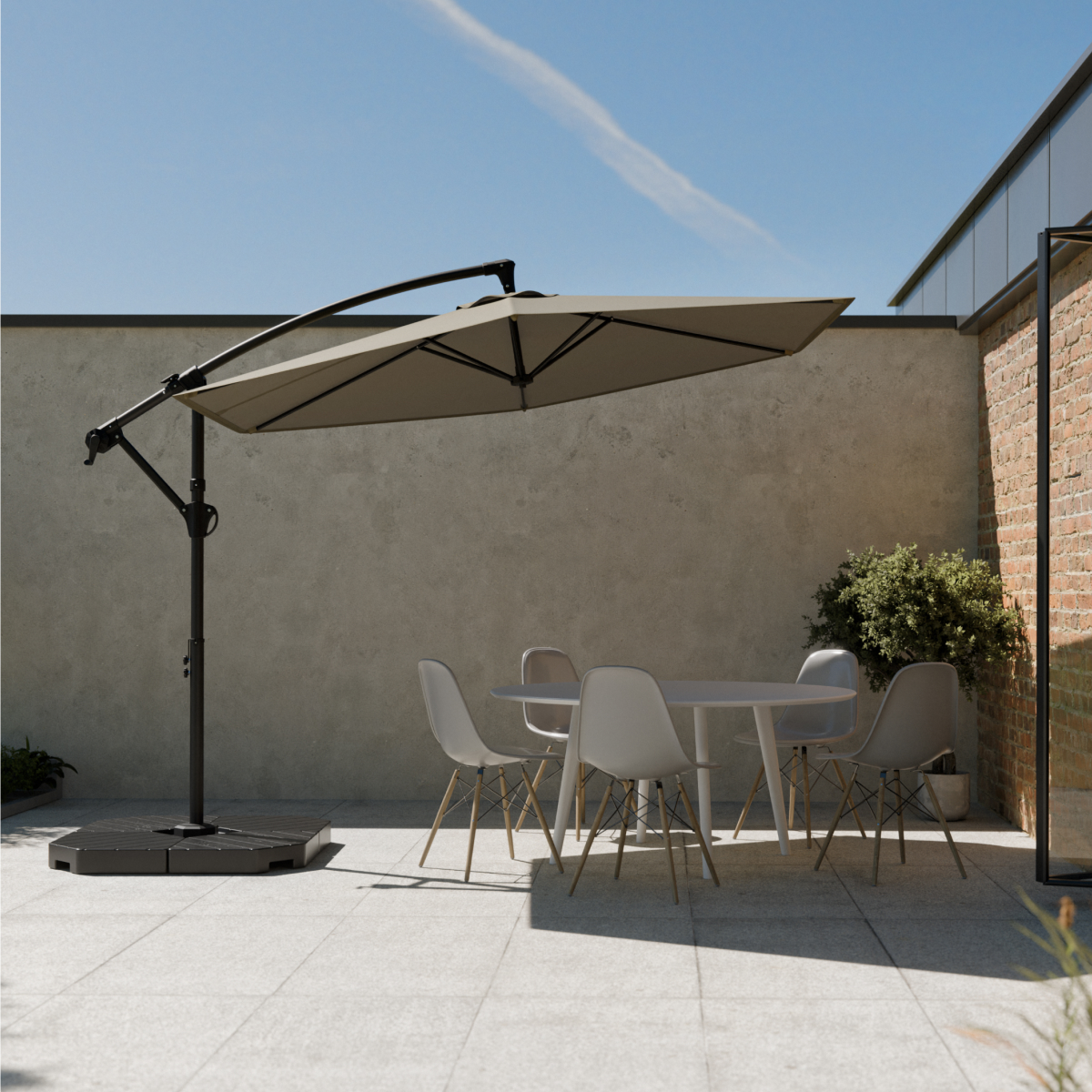 parasol, tuinset, tafel, stoelen, aluminium