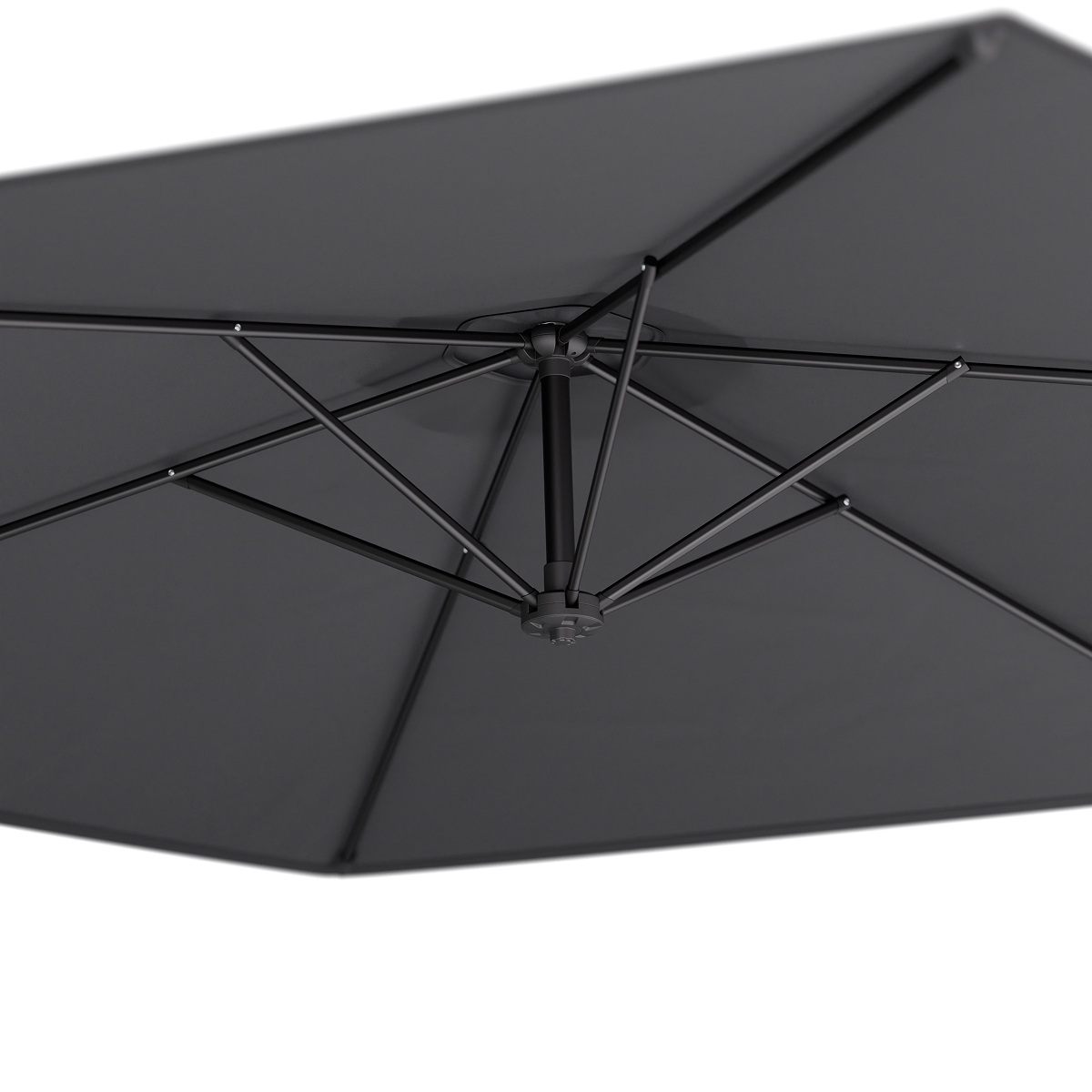 parasol, grijs, multirib, metaal, balustrade?