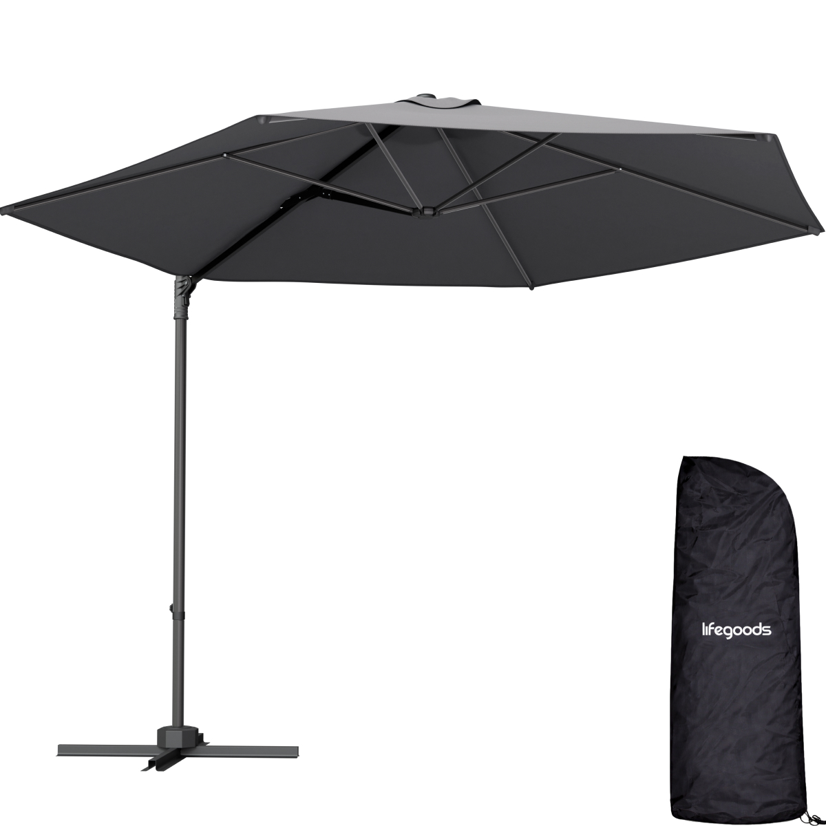 parasol, zonnescherm, anker, stalen frame, digitaal doek
