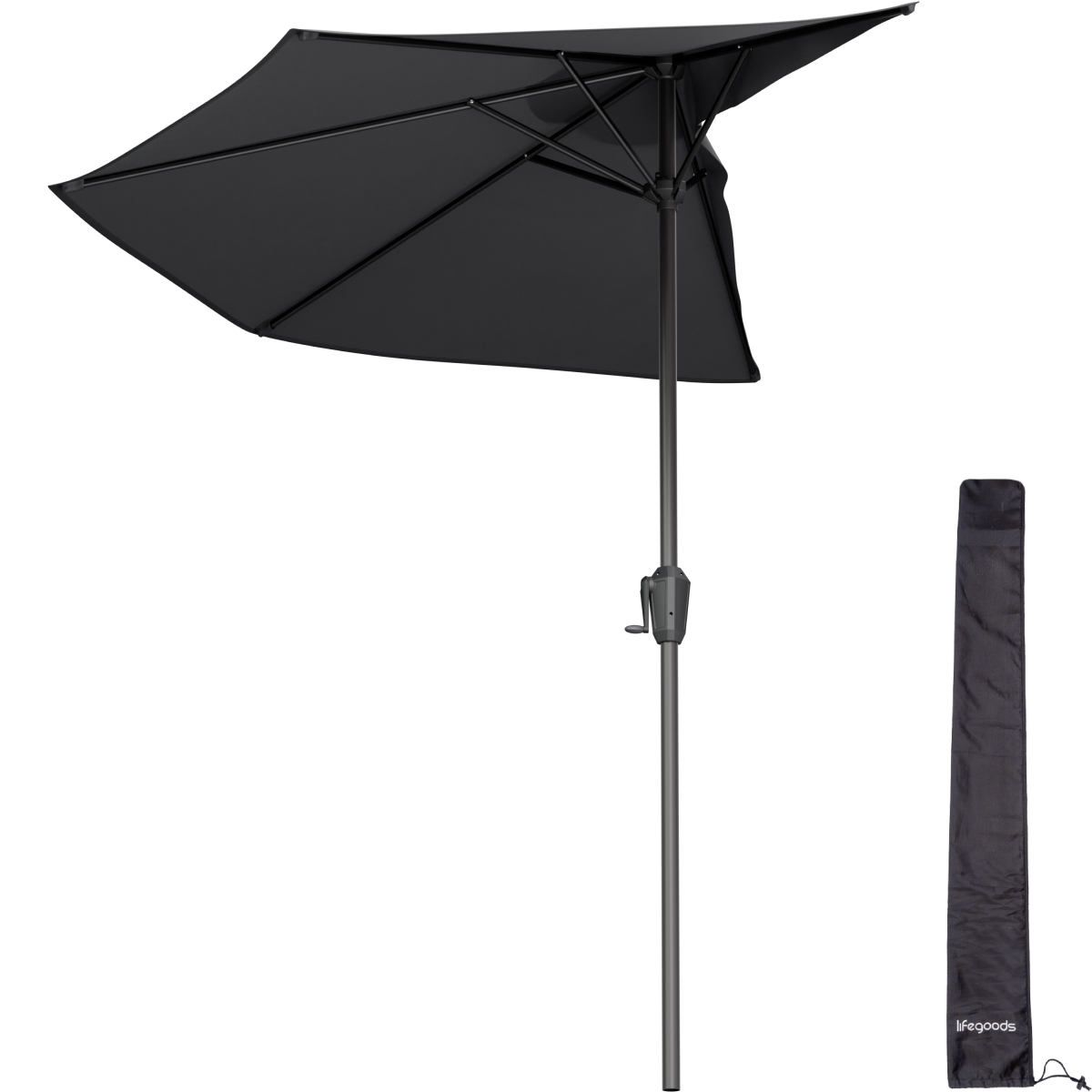 schaduwparasol, parasolstok, canvasparasol, zwarte kleur, opberghoes