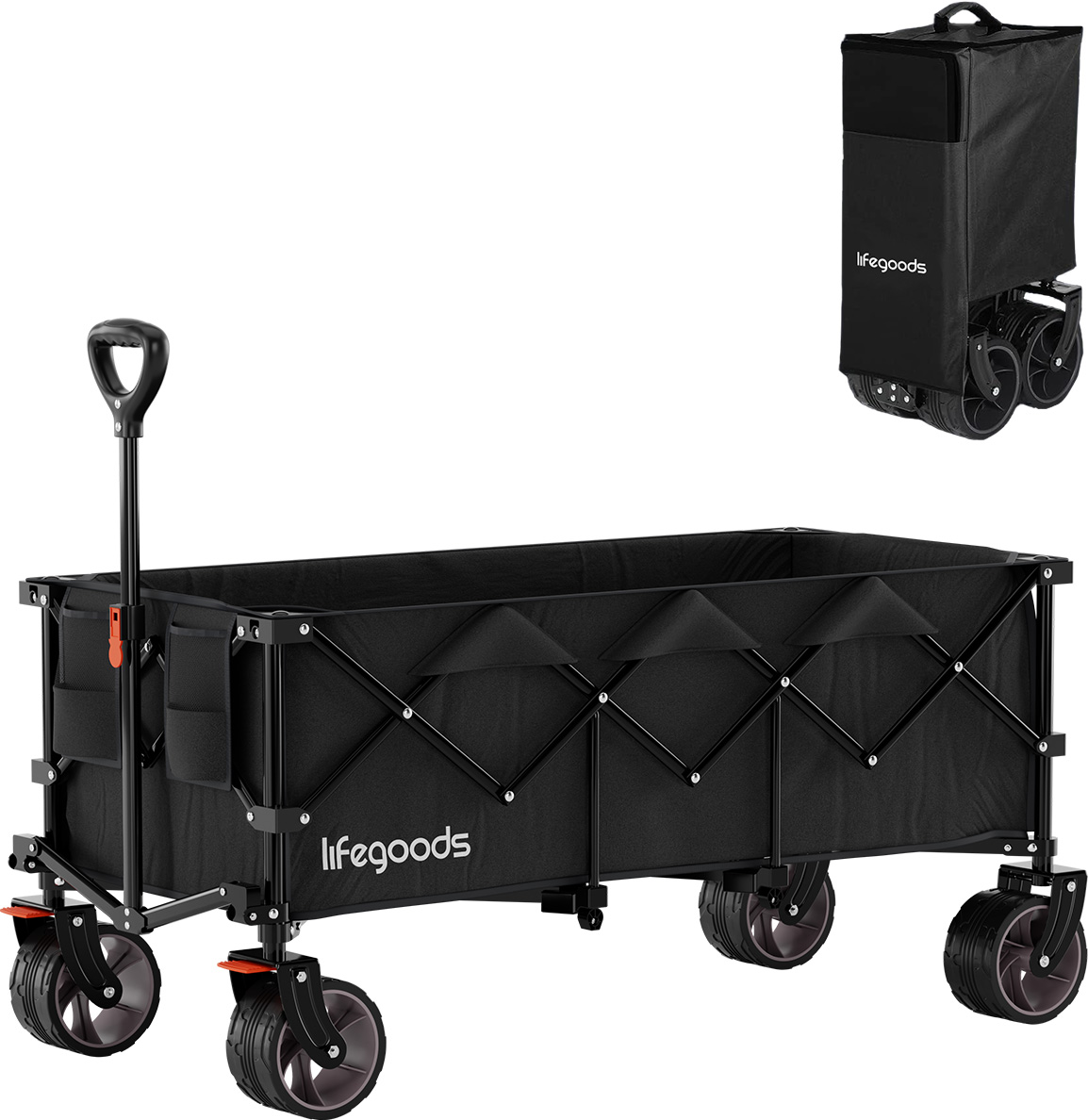 LifeGoods - Opvouwbare Bolderkar XXL 300L 150KG - Zwart