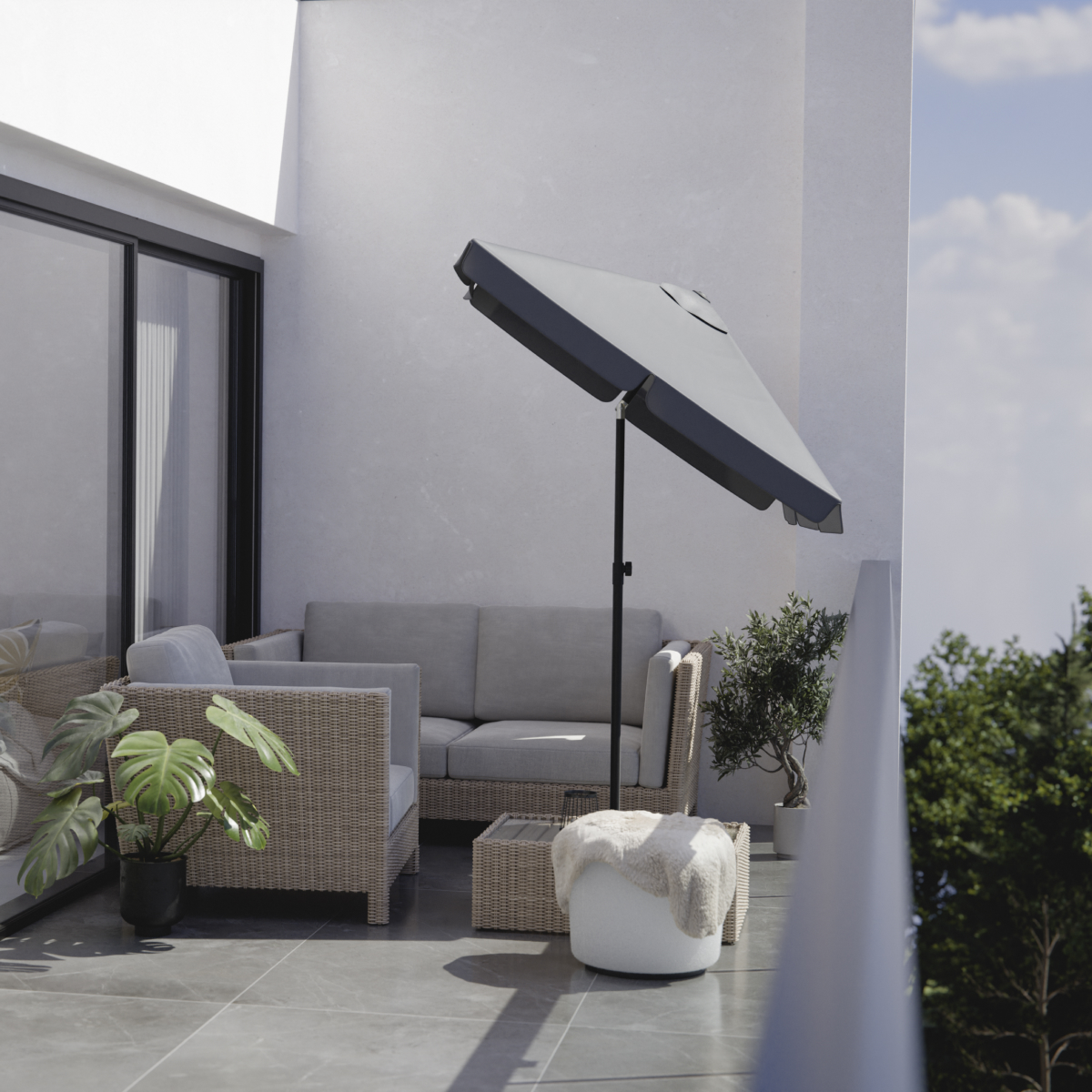 tuinmeubel, patio, parasoldak, zonnescherm, lounge-set