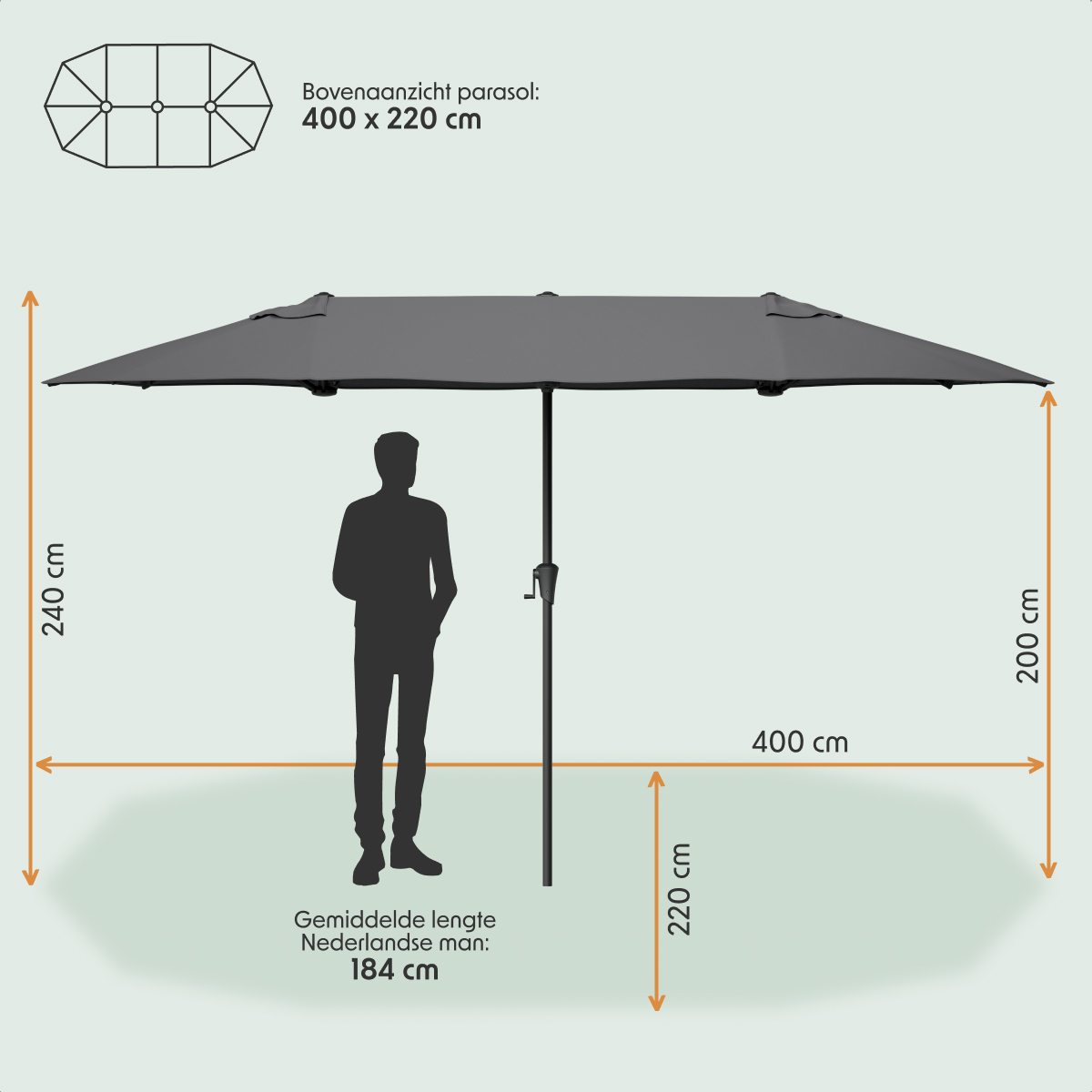 parasol, parasol, zonnescherm, parasol met tafel, 400x220 cm