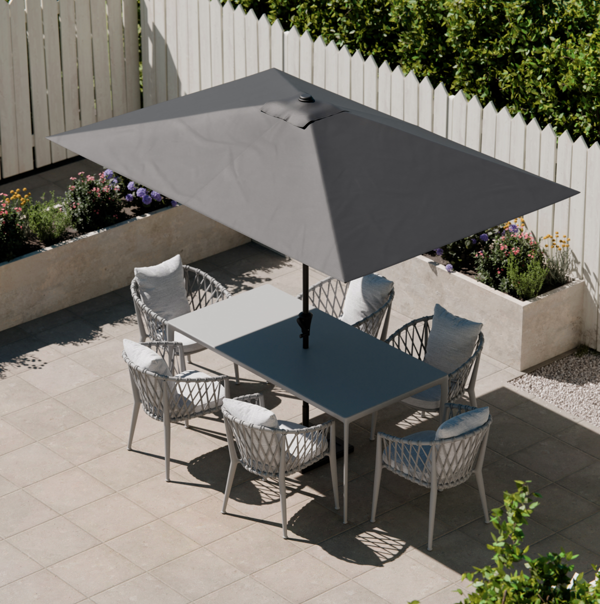 buitenmeubels, tuinset, parasol, tuinsettafel, achtstoelen