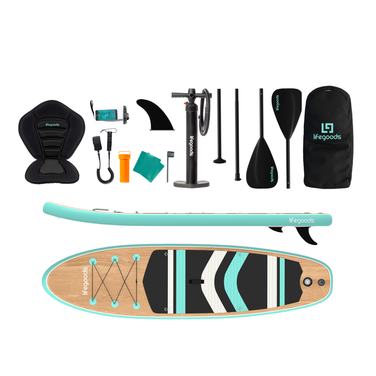 SUP Board PaddlePro - Met Zitje - Hout/Mintgroen kopen