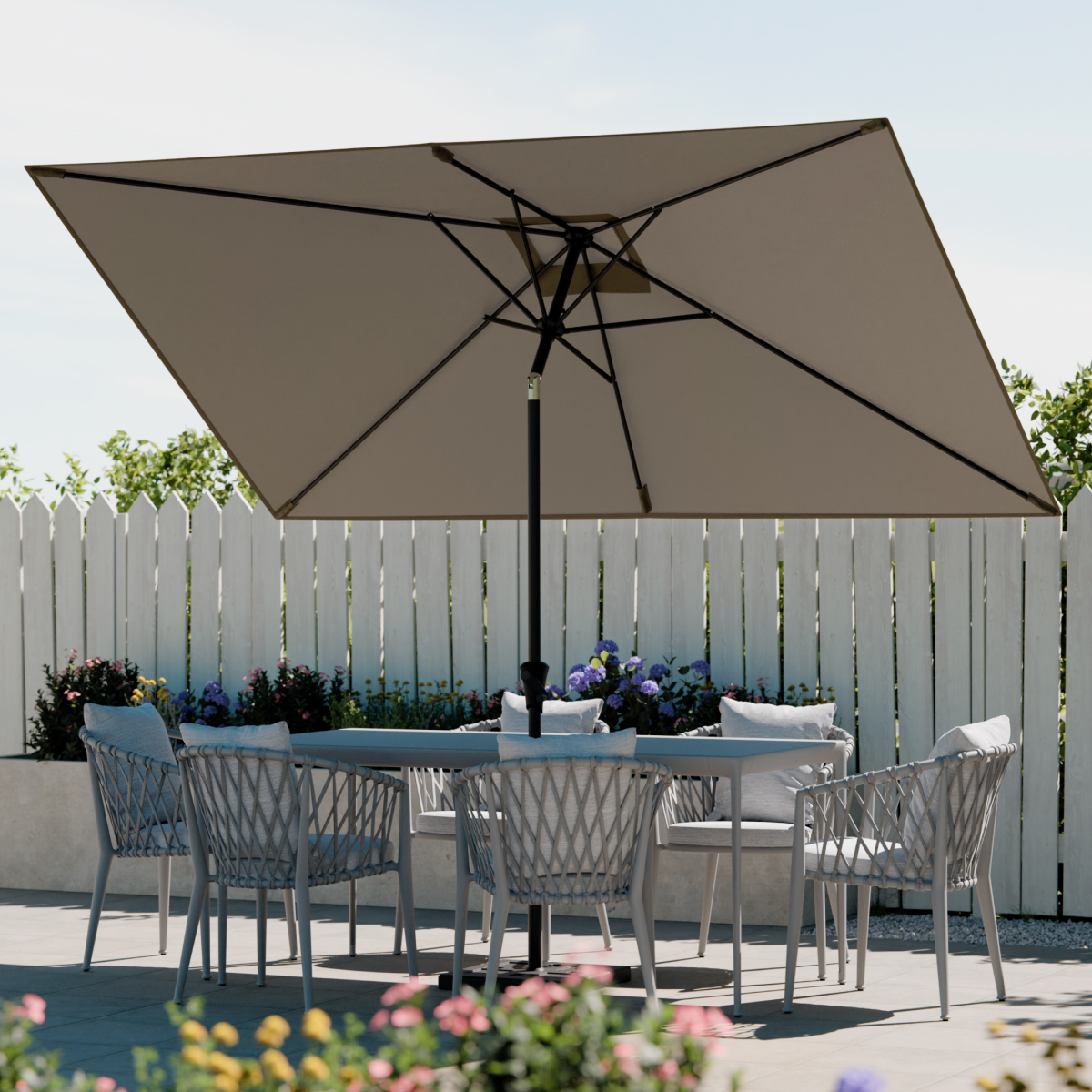 parasol, tuinmeubilair, tafel, buitenruimte, bloeien
