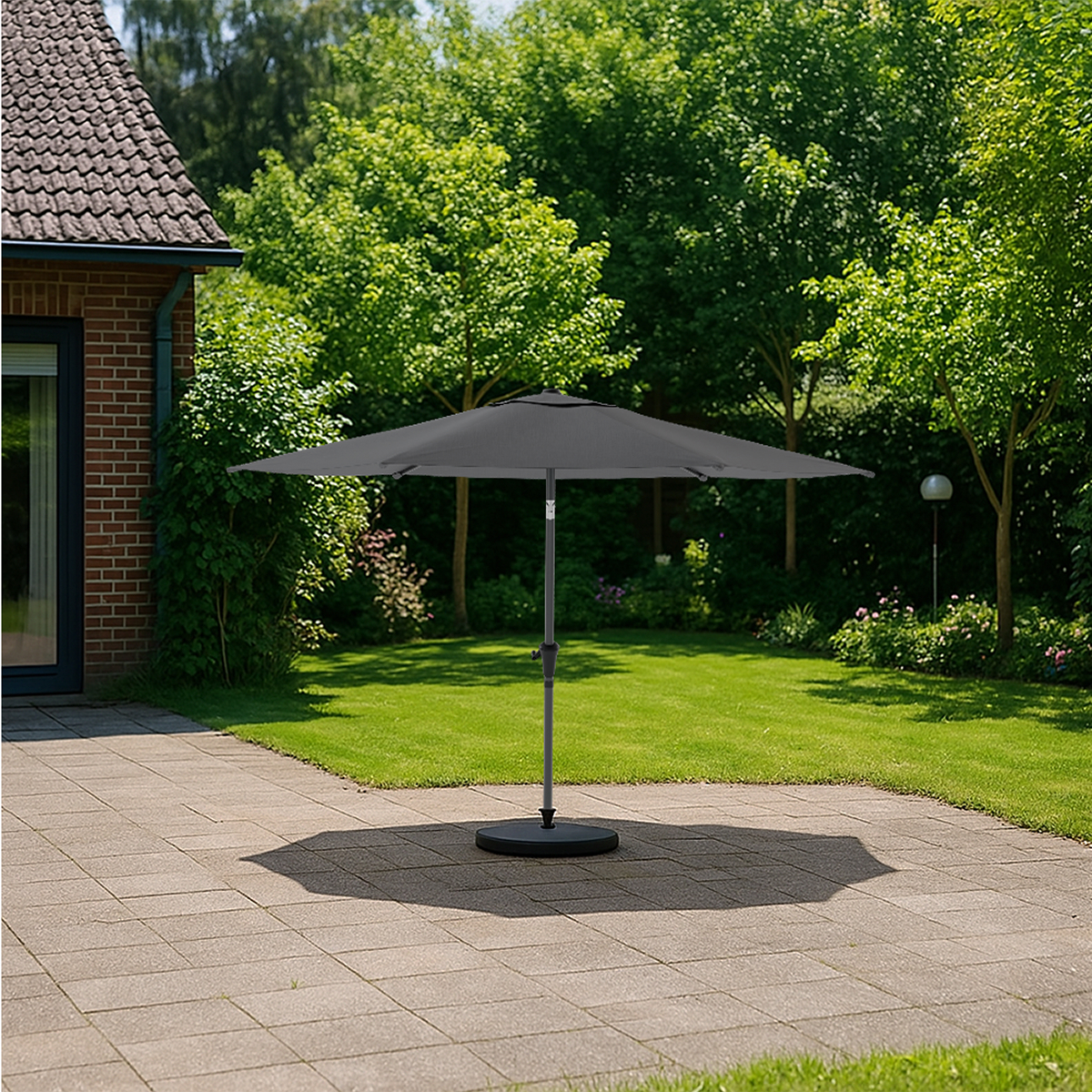 parasol, tuinmeubilair, kunststof, grijs, parasol met staander