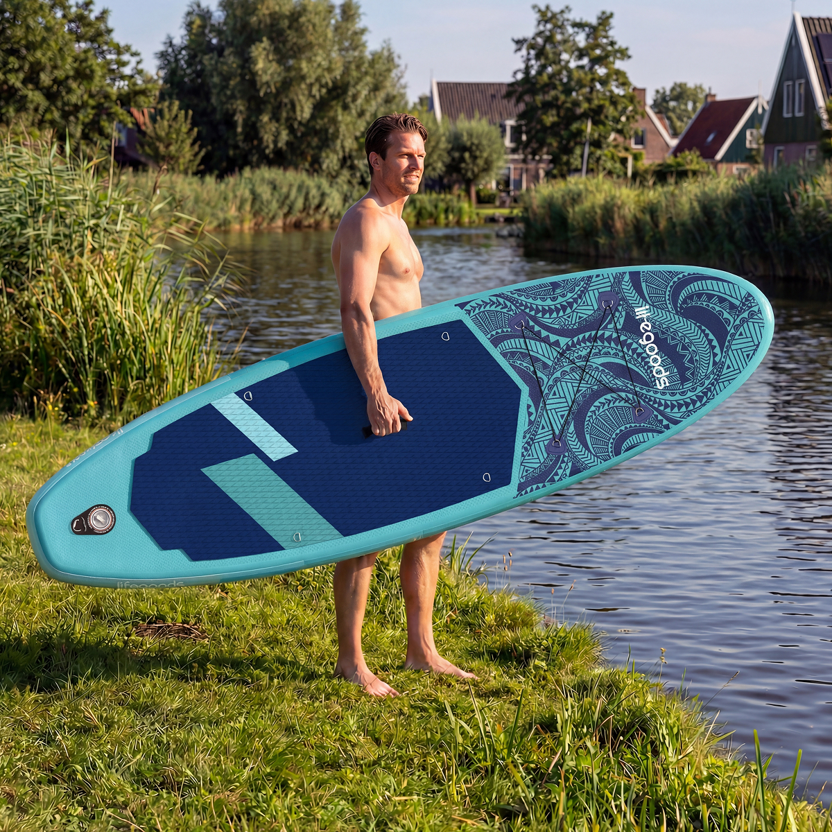 surfboard, stand-up paddle, blue, pattern, waterside