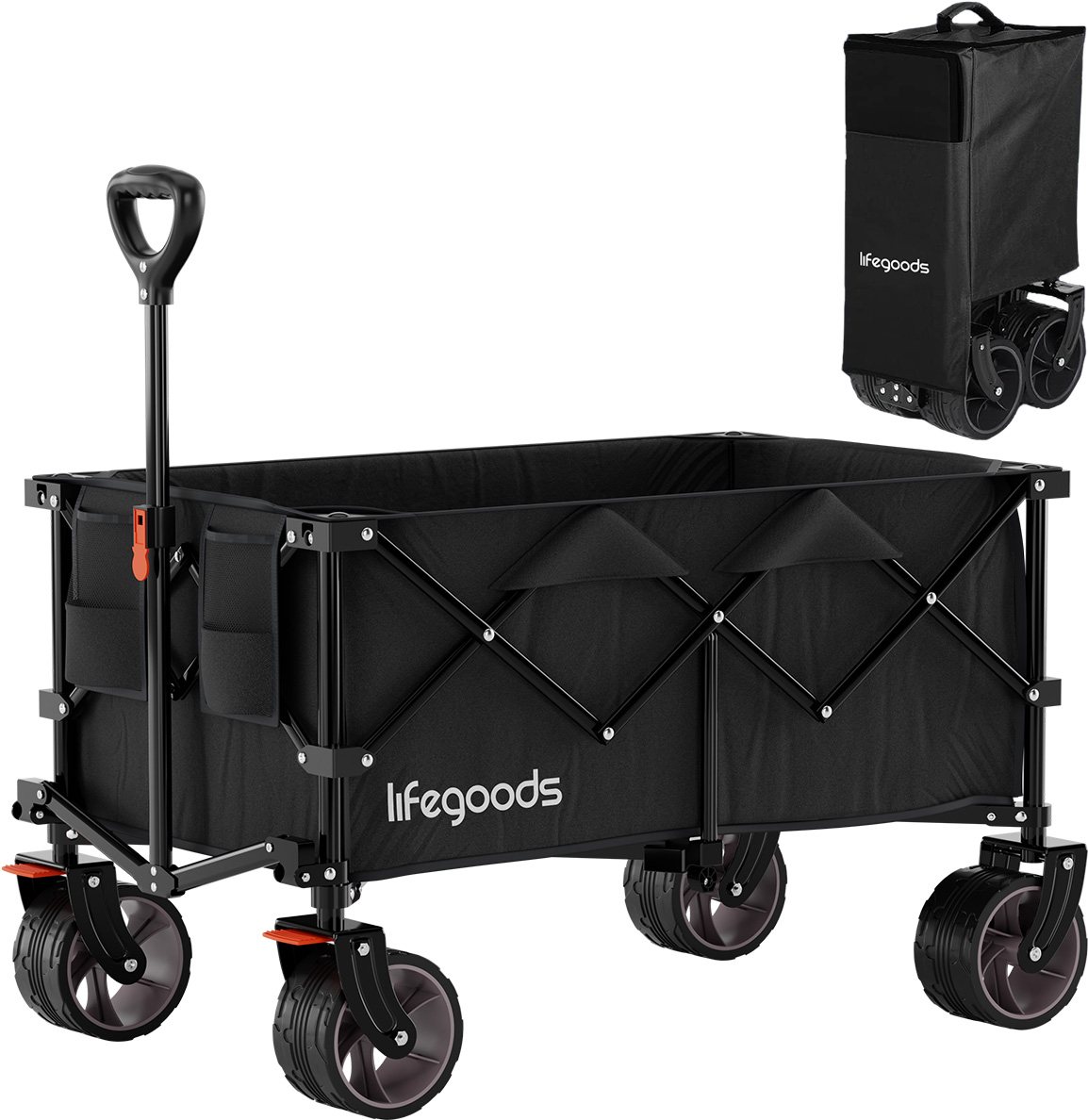 LifeGoods - Opvouwbare Bolderkar XL 200L 100KG - Zwart