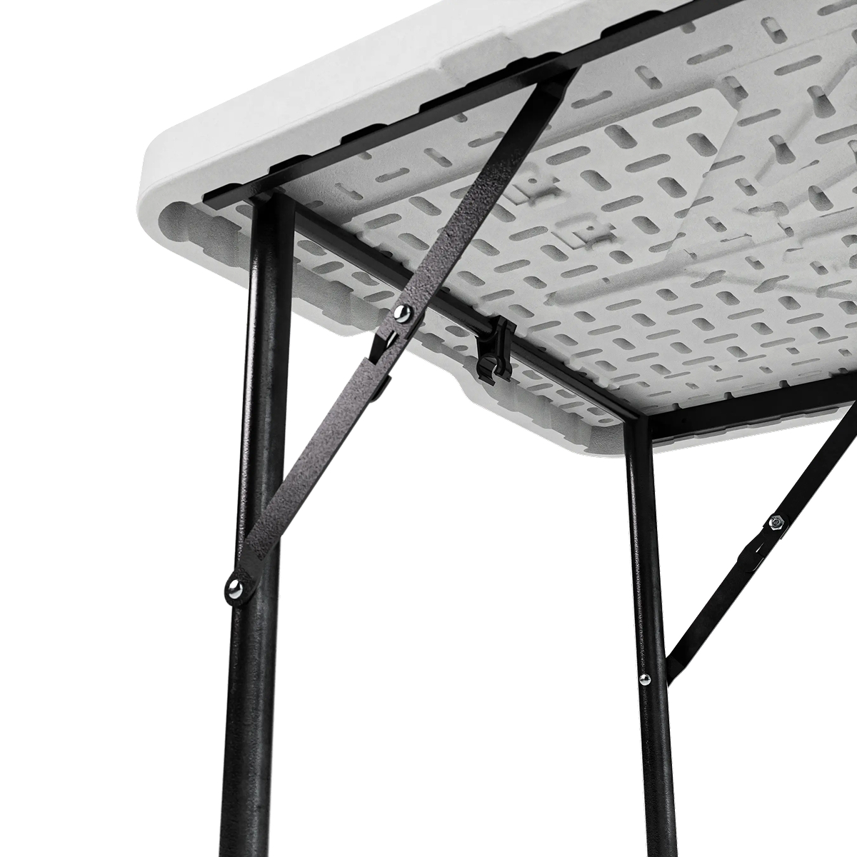 construction, metal frame, folding legs, table underframe, gray top