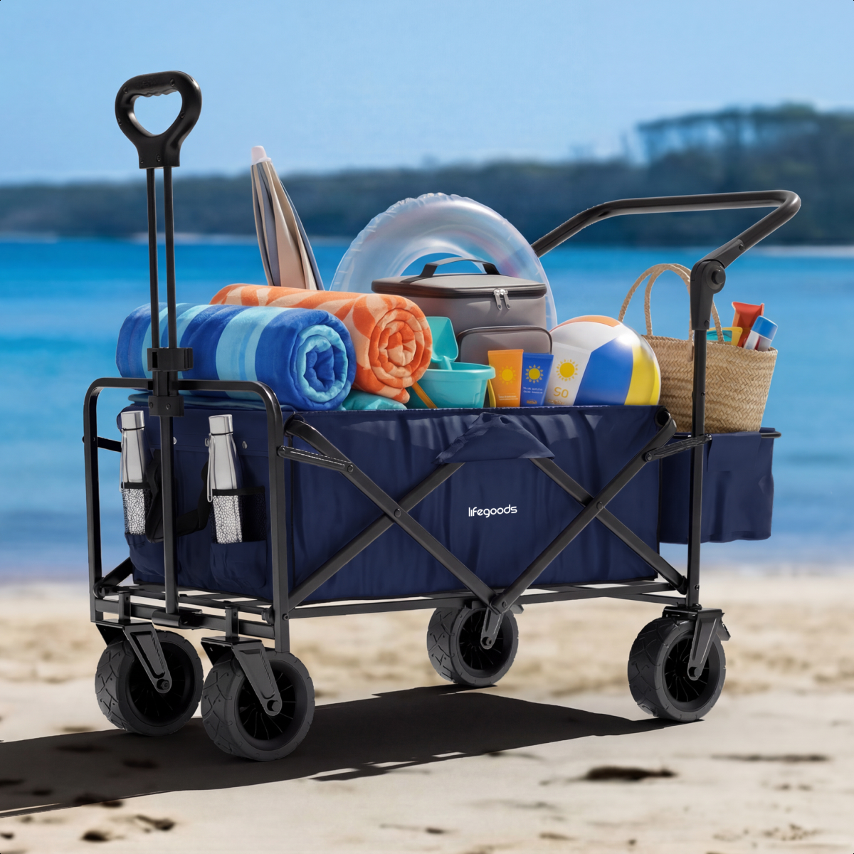wagen, karren, strandwagen, vouwwagen, kampeeruitrusting